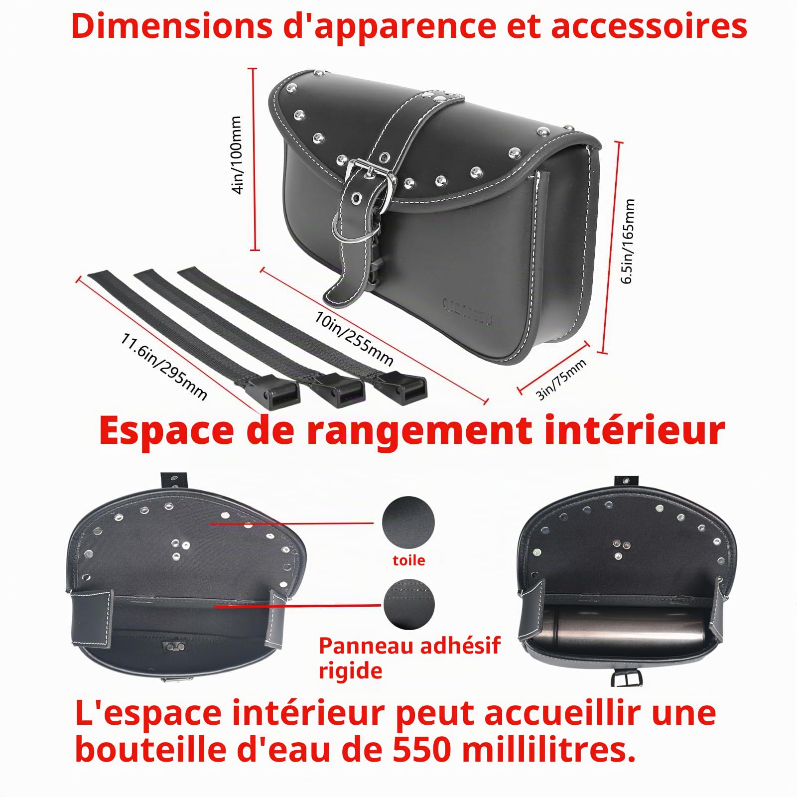Sacoches latérales de selle de moto – Sac de selle souple en cuir PVC pour Harley Sportster imperméable, sac à outils latéral, sac de rangement universel pour moto, avec porte-gobelet (côté gauche)