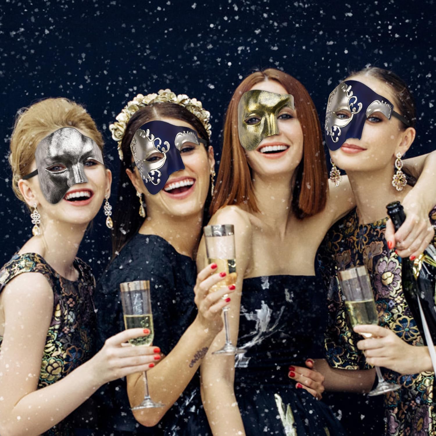 LKITMIUT Mens Mask Masquerade Mask Phantom of The Opera Half Face Mask Half Face Halloween Costume Party Mask Mardi Gras Mask (Blue&Silver) - Image 3