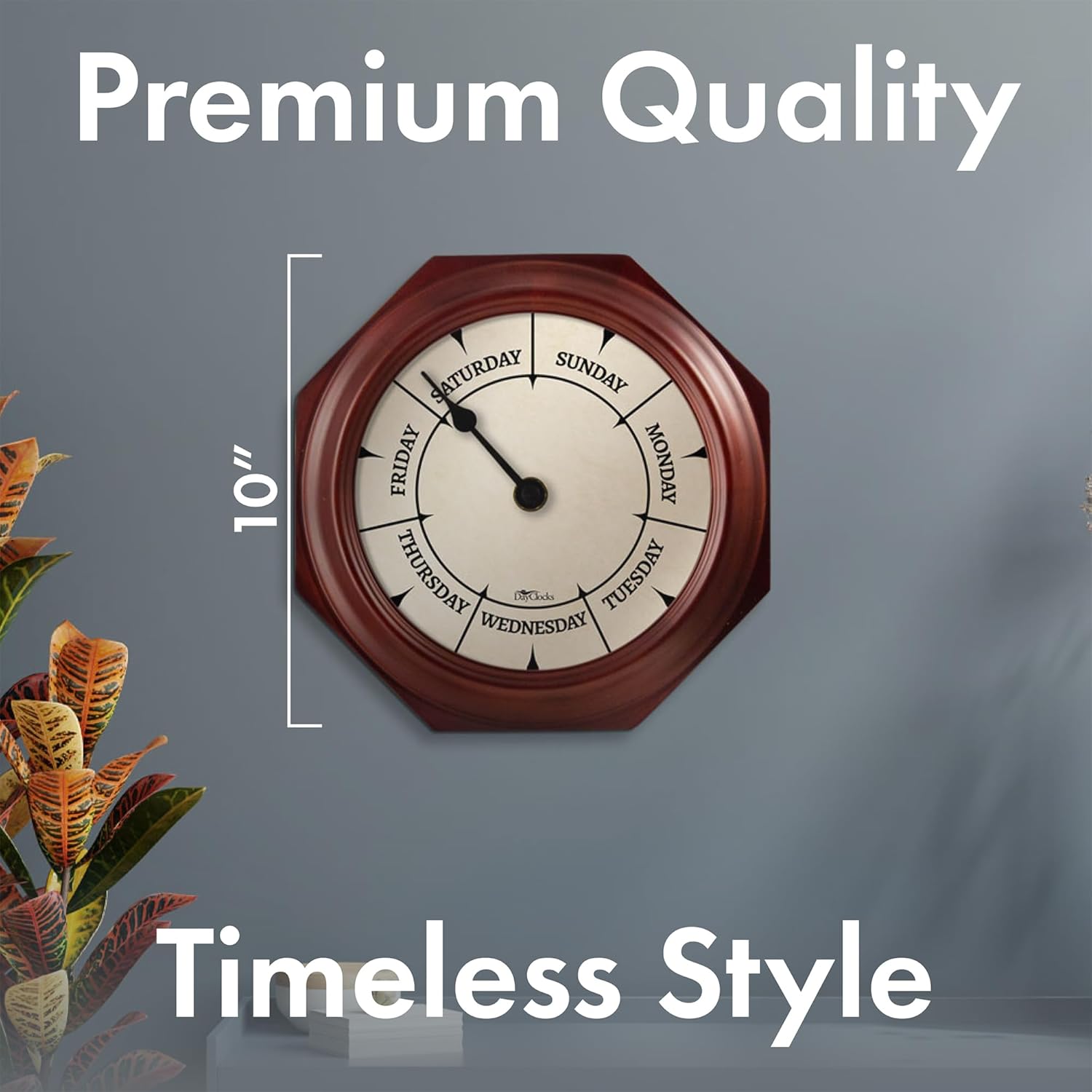 Classic Day of The Week Wall Clock - 10" Solid Mahogany Wood Frame, Ideal Retirement Gift for Men and Women, Day Clock for Seniors and Retirees