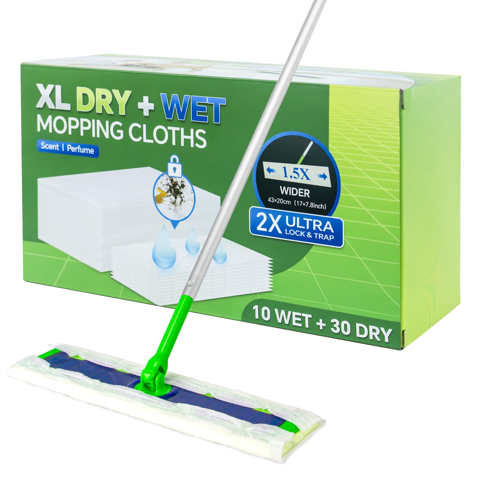 40 Count XL Dry + Wet Mopping Cloths Kit for Swiffer Sweep XL Mop, Disposable X-Large Mop Pads Refills Kit Includes 30 Dry Sweeping Cloths & 10 Wet