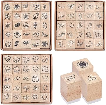 75 Pcs 3 Sets Wood Mounted Rubber Stamps, Flower Leaf Botanical Decorative Wood Stamps Plant Rubber Stamp for Journal DIY Craft Letters Diary and Craft Scrapbooking