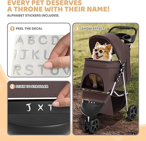 Miniatura 11 de Magshion Cochecito para mascotas de 3 ruedas, plegable para perros y gatos pequeños y medianos (hasta 33 libras), transportador ligero con cubierta