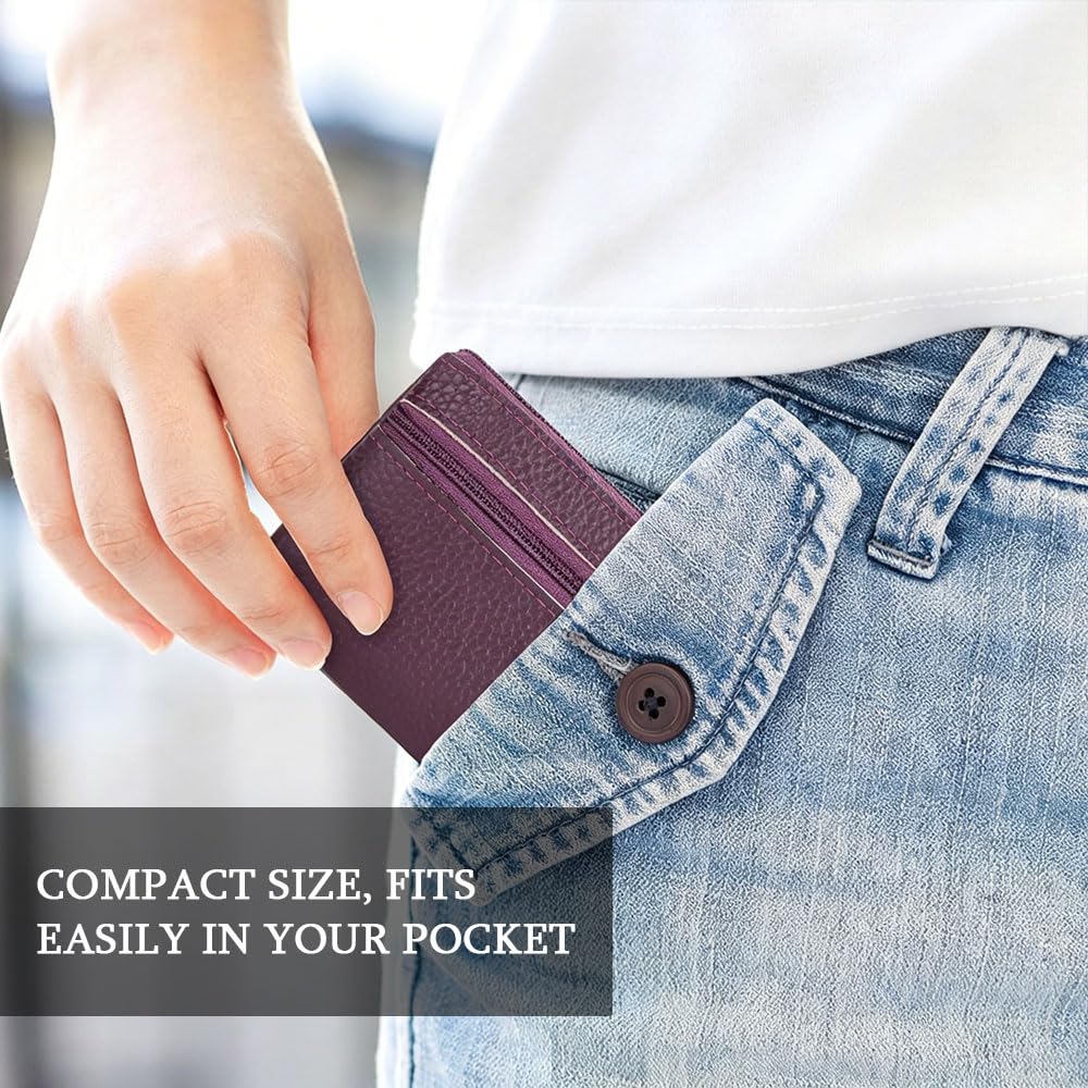 Petit Porte-Monnaie Cuir Véritable Femme, Violet Porte-Monnaie Mini Pochette Portable avec Porte-clés et 2*Compartiments, Mini Coin Purse Wallet pour Femme Homme