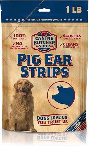 Orejas de cerdo en tiras de Canine Butcher Shop para perros, fabricadas en EE. UU., orejas de cerdo en láminas de cerdo, naturales, golosinas