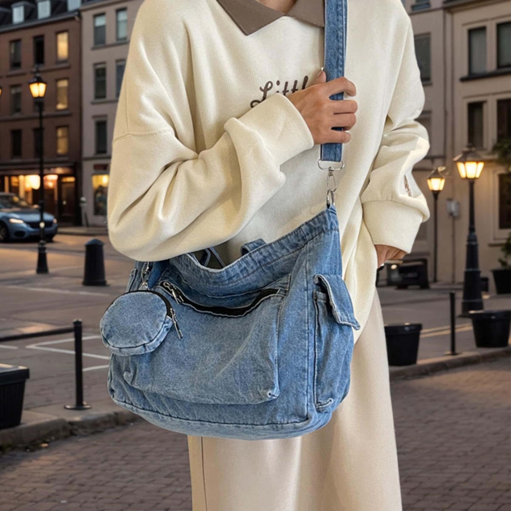 Borsa in Denim da Donna Borsa a Tracolla in Denim Casual a Tracolla Multitasche con Tote e Pochette Appesa con Chiusura Cerniera di Capacità, per Donna, Totes