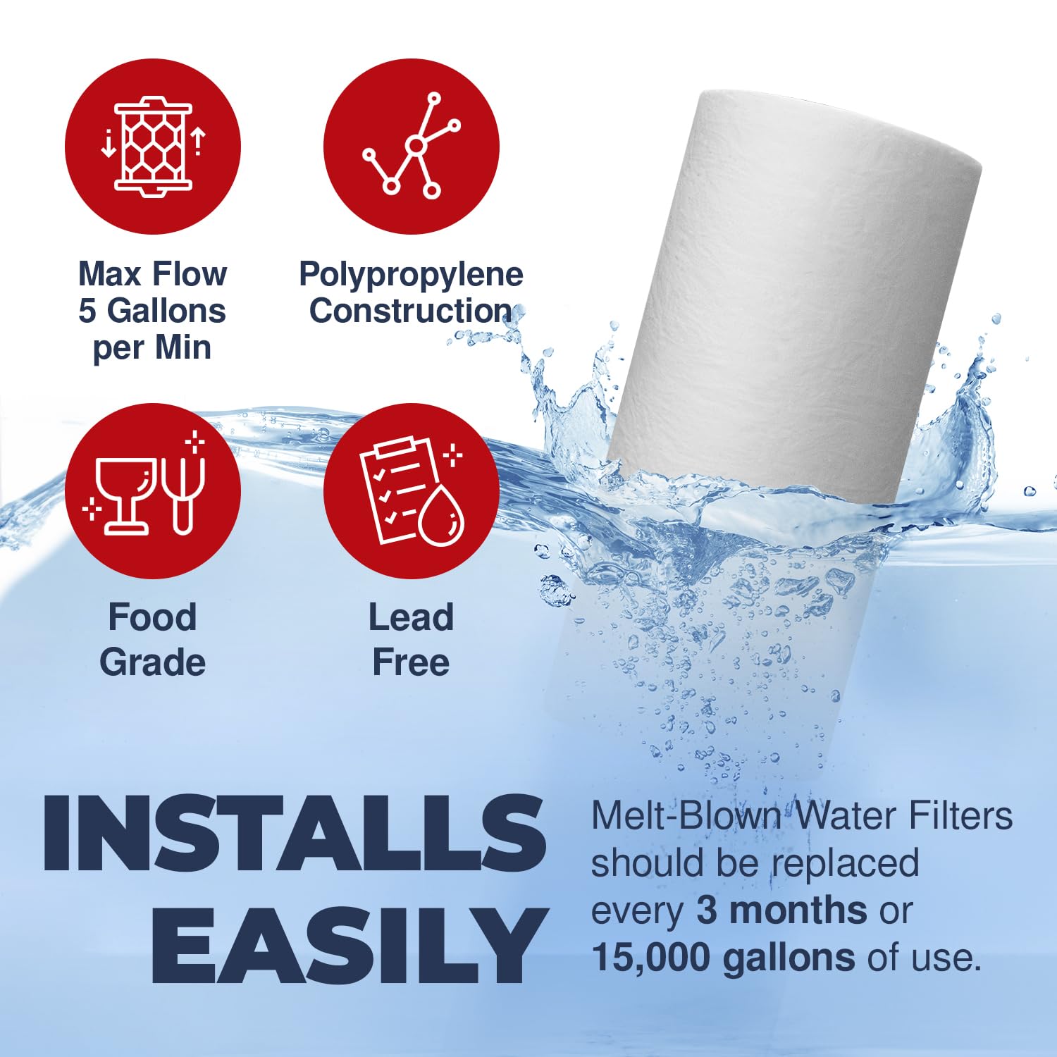 Filtro de agua Meltblown de 4.5 pulgadas, paquete de 4 micras, 5
