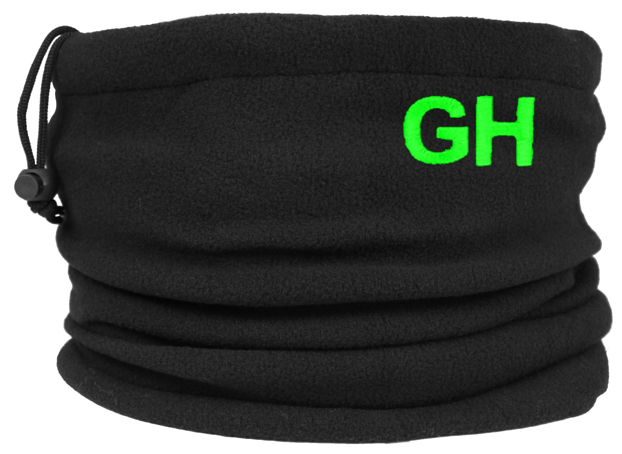 TeddyTs Personalised Initials Black Fleece Sports Snood with Adjustable Toggle (Green Embroidery)