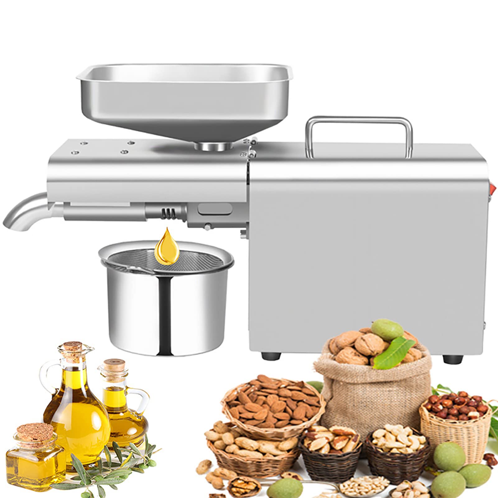ASerZenith 610W Automatic Electric Oil Press Machine Cold Hot Nuts Oil Expeller Commercial Stainless Steel Oil Extractor Easily Extract Nut Peanut Sesame Rapeseed Walnut Oil 3-5