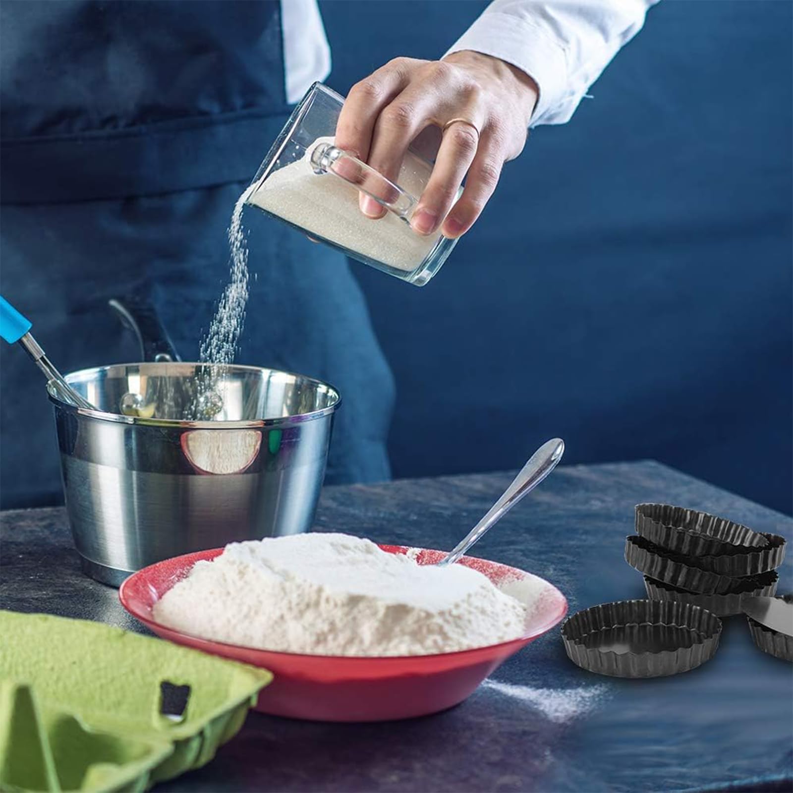 12 Pezzi tortiera con Fondo sollevabile, Mini Stampo per Quiche Rivestimento Antiaderente, Set di stampi per tartellette per Quiche, Torta di Frutta, pasteis de Nata (Nero)