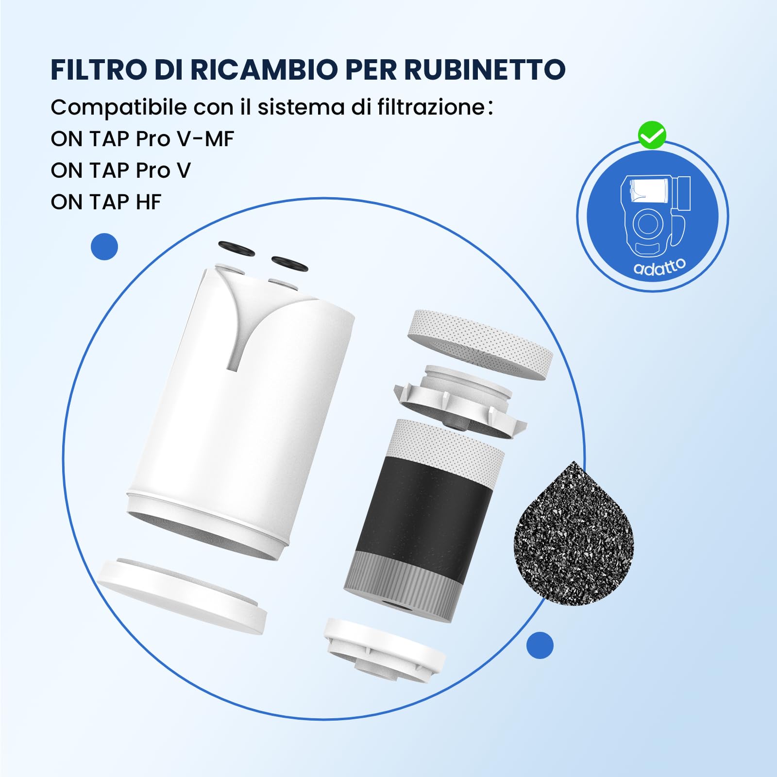 GLACIER FRESH Filtro acqua rubinetto ON TAP V (600L), compatibile con Brita On Tap Pro V-MF, Riduce il 99% di cloro, PFAS, microplastiche, metalli e cattivi odori, acqua miglior gusto (1 pezzi)