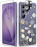 Vista 40 de GVIEWIN Funda protectora para Samsung Galaxy S25, transparente floral, delgada, a prueba de golpes, para mujer, no se pone amarilla, con protector