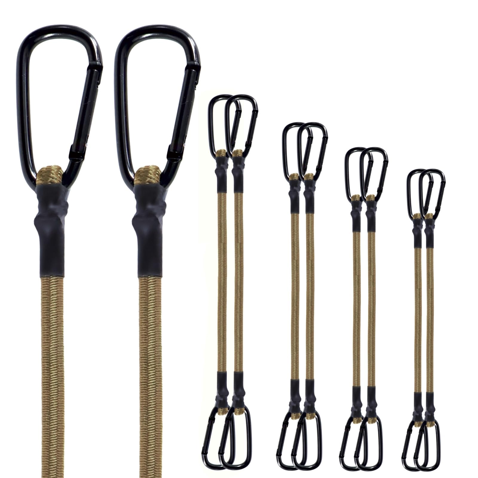 Confezione da 10 corde elastiche con ganci a moschettone, clip in alluminio resistente per portapacchi auto, campeggio all'aperto, tende, teloni, portabici, carrello a mano, bambola-cachi (confezione