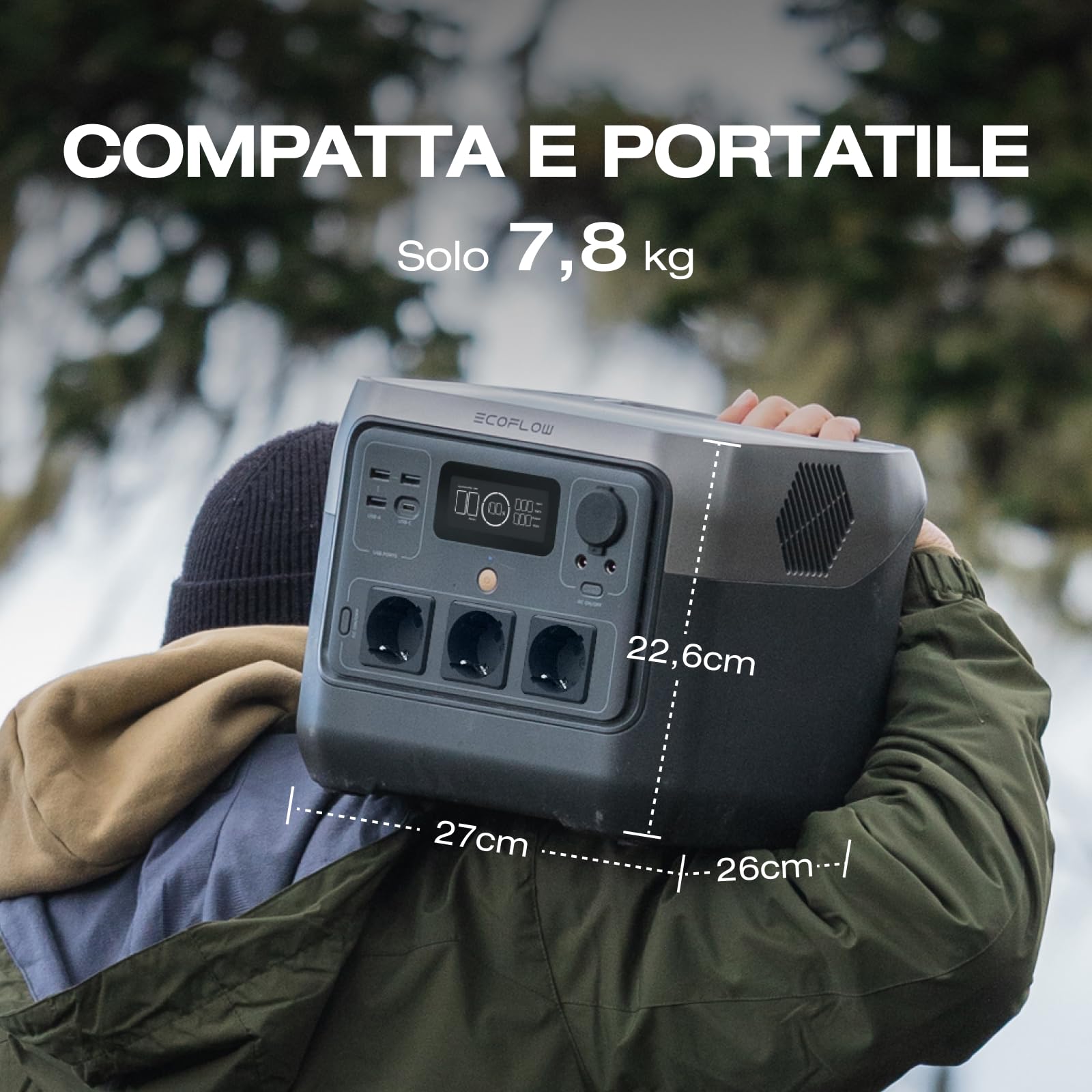 ECOFLOW Centrale Elettrica Portatile RIVER 2 Pro, Batteria LiFeP04 da 768 Wh, Ricarica rapida in 70 min, 3 prese CA da 800 W, Generatore solare per campeggio/camper