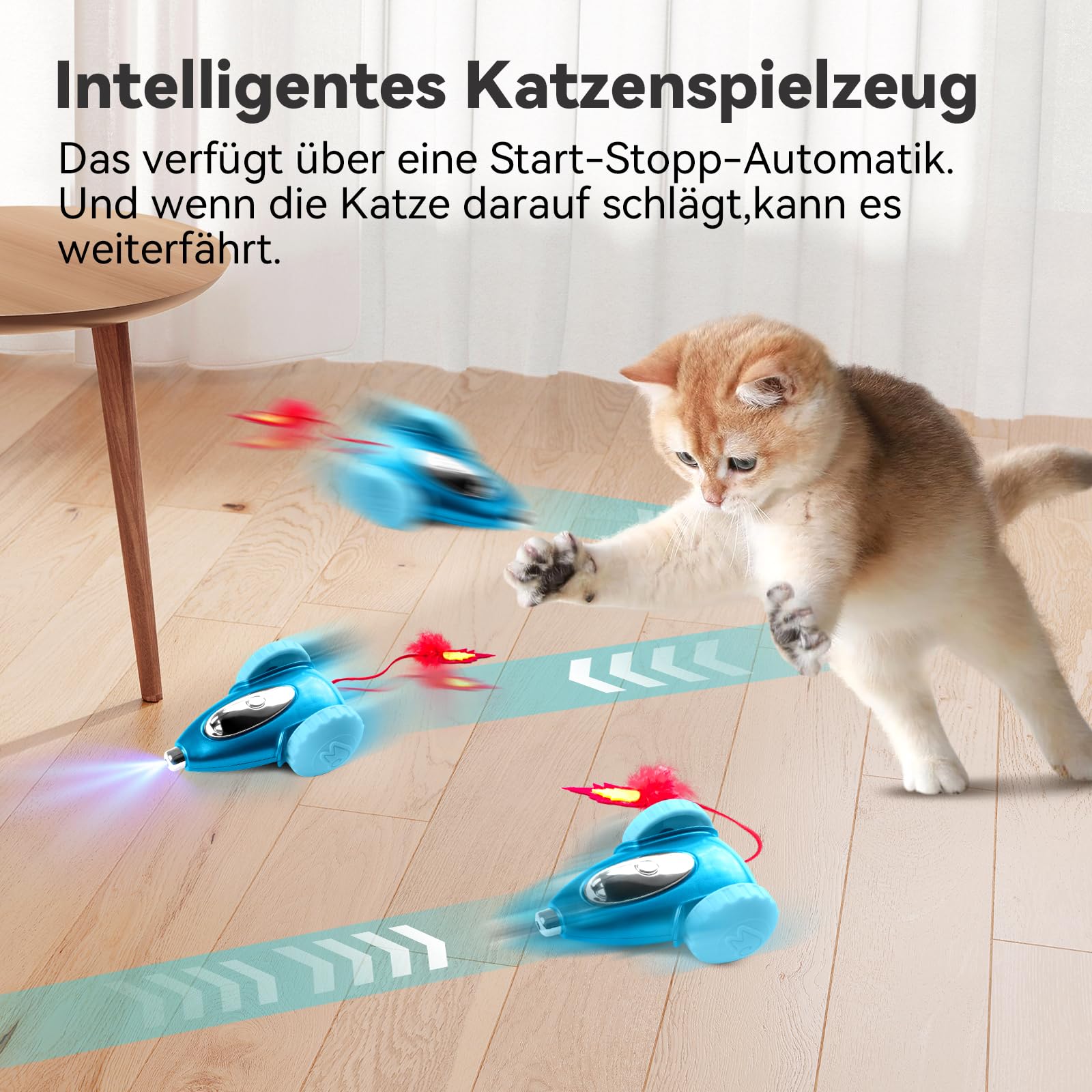 Migipaws elektrisches Katzenspielzeug, Intelligentes Spielzeugmäuse, Interaktives Spielzeug für Katzen, automatisch bewegliches Kätzchenspielzeug mit LED, Wiederaufladbar (blau)