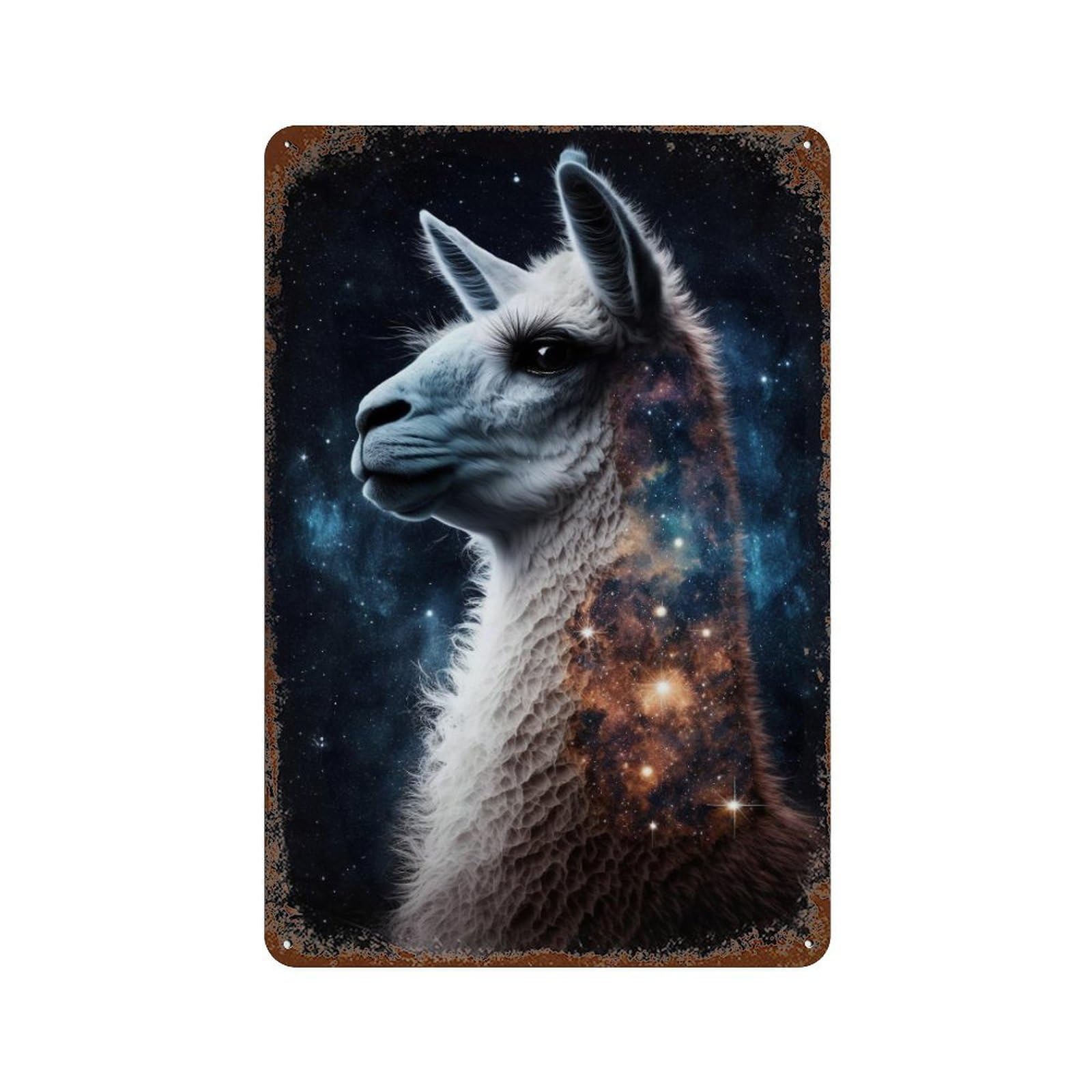 Llama Galaxy Profile Retro Metal Sign 11.8"x7.9", Vintage Wall Decor for Bistro, Counter And Cafe Decor