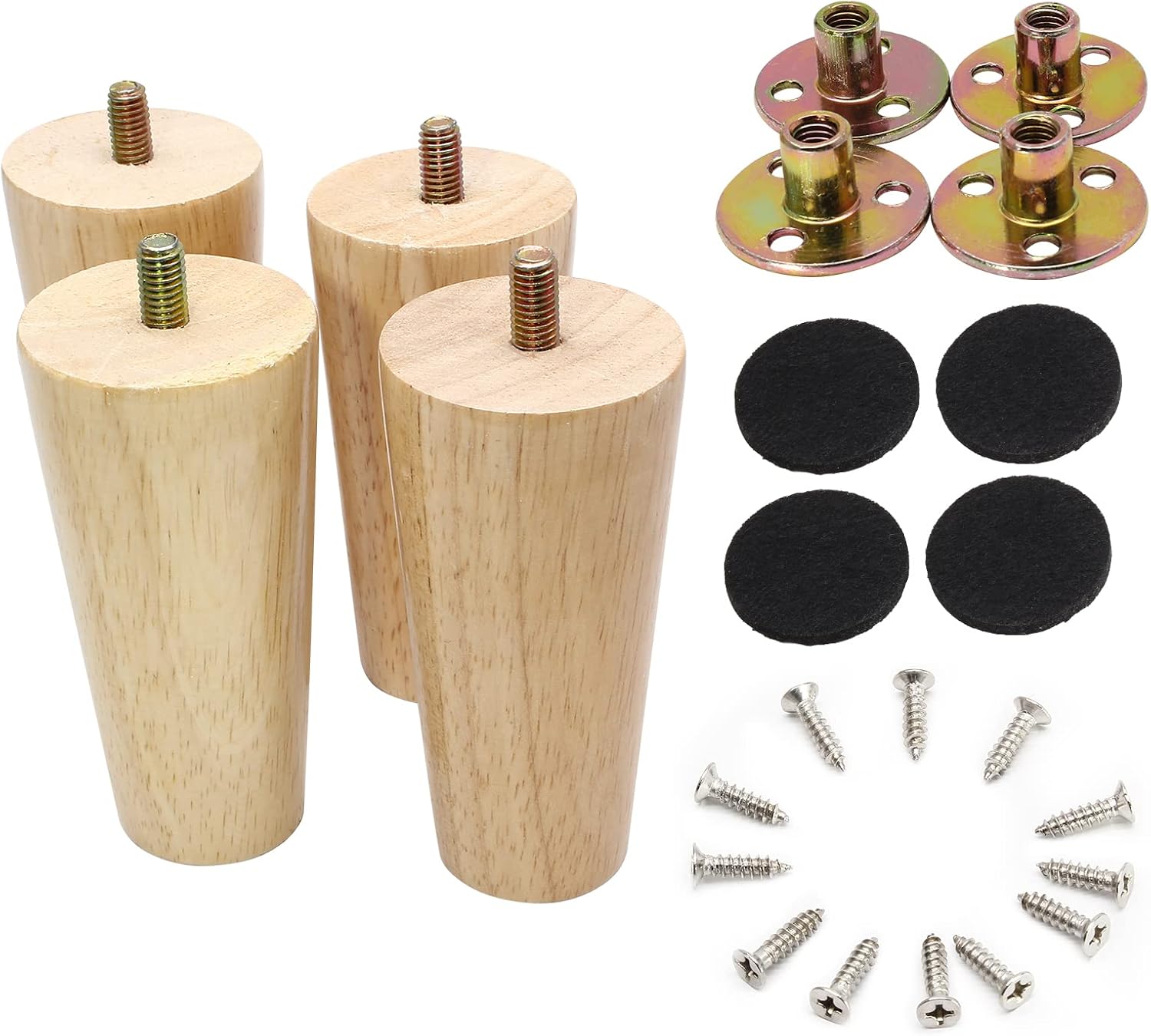 HARSKIYER 4pcs Wood Furniture Legs, 4 Inches Round Solid