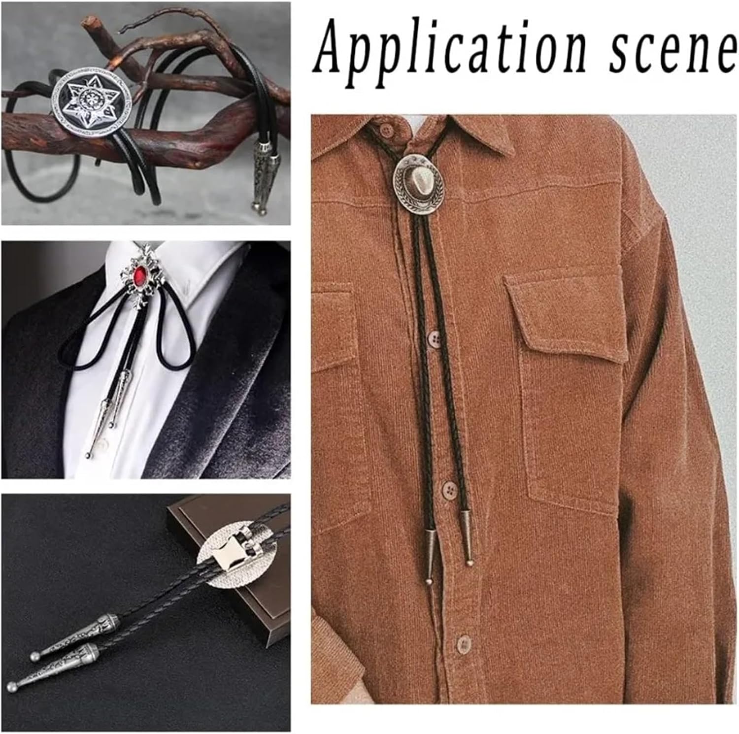 Bolo Tie Making Kit 5 Sets Bolo Tie Findings Tips Replacement End Caps Kit with 6 Pcs Alloy Cord and 3 Iron Slide Clasps