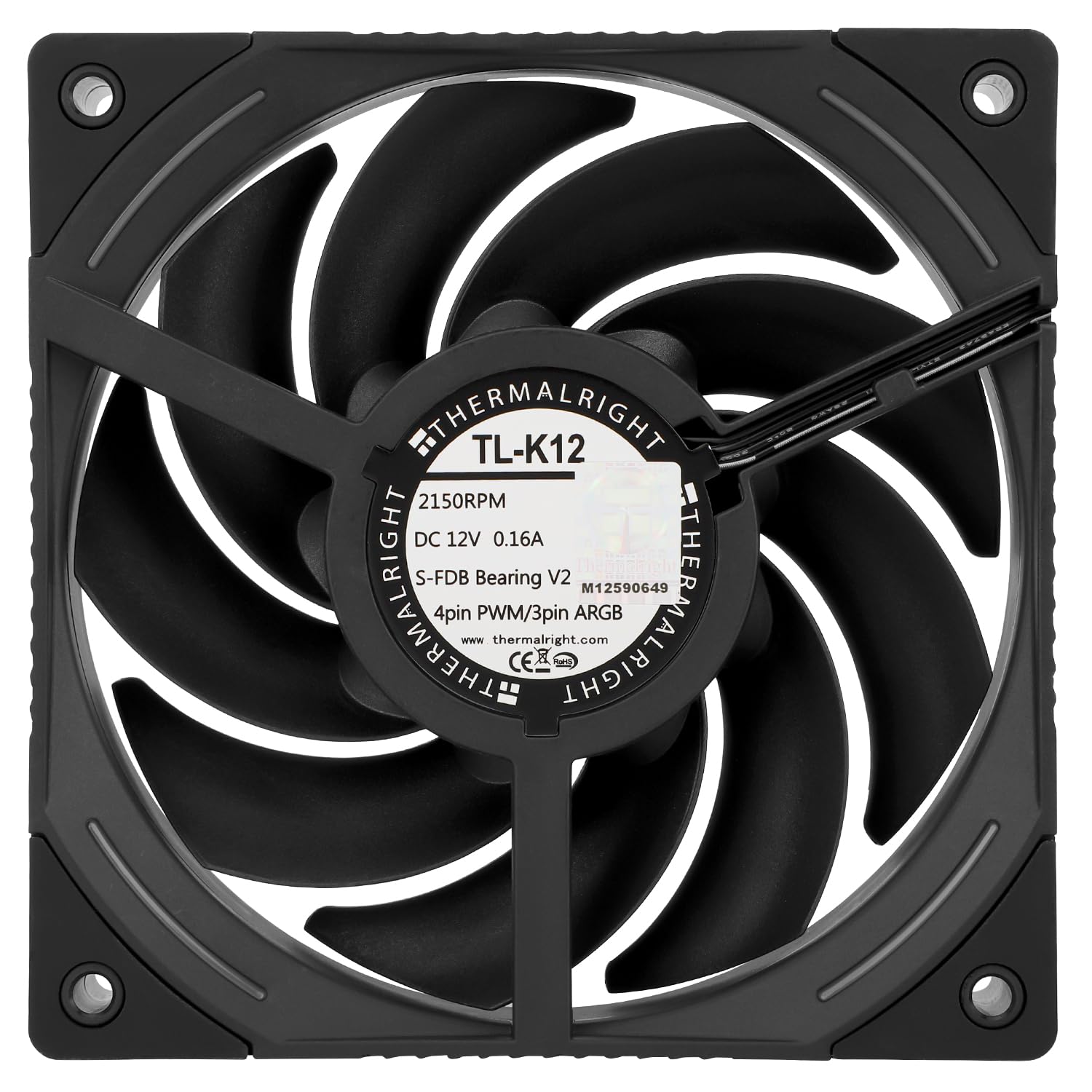 THERMALRIGHT TL-K12 120mm Wentylator chłodzący procesor, wentylator obudowy komputera, 4PIN PWM sterowanie, 2150 obr./min, wentylator PC z łożyskami S-FDB, wentylator ciśnieniowy (Czarny)