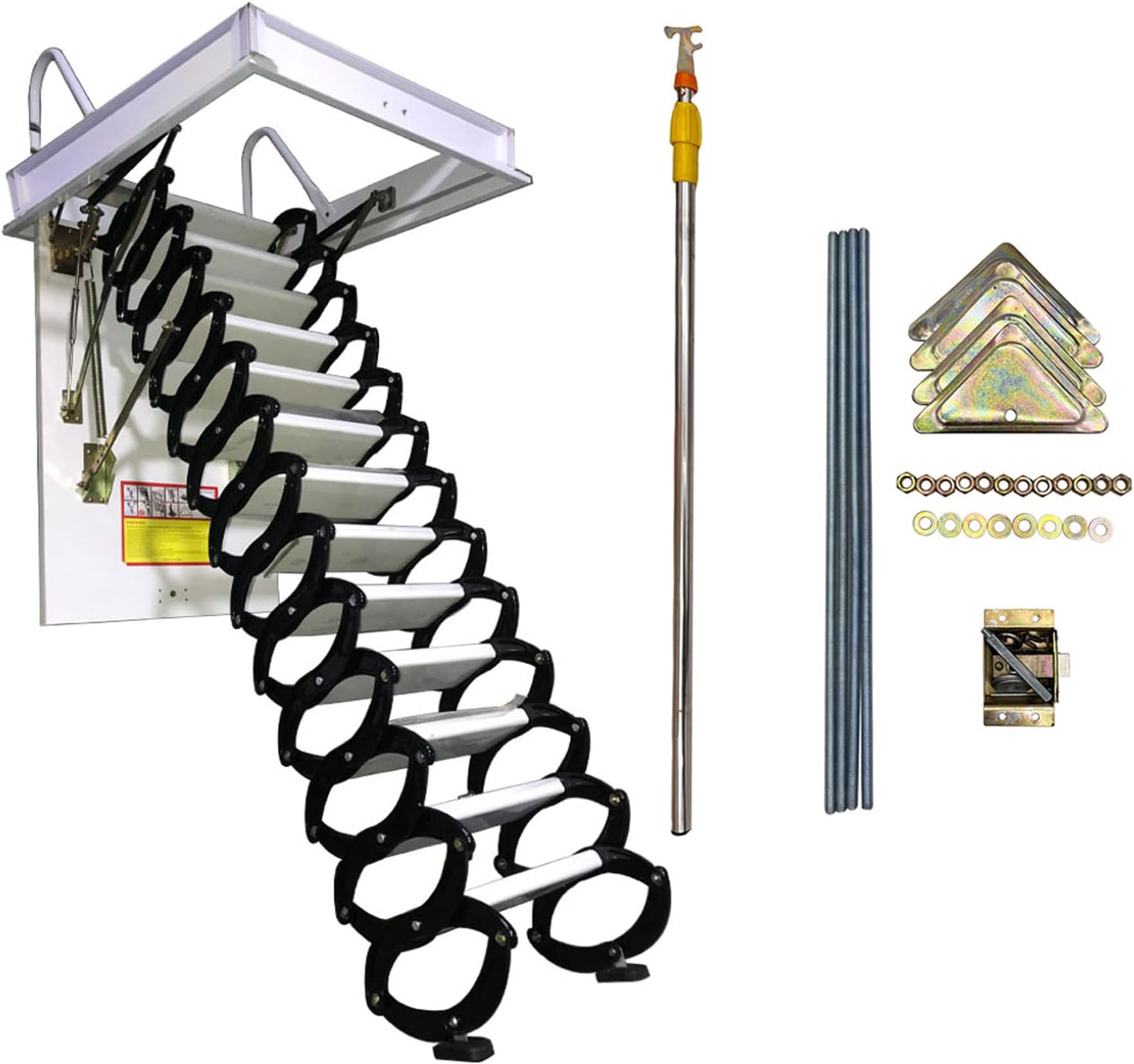 TECHTONGDA Attic Ladder 13 Steps Pull Down Attic Loft Stair Telescoping Folding Access Ladder Ceiling Mounted Folding Loft Stairs, 31.5 x 35.4 Inch, 10.5 ft Height, 660lb Capacity
