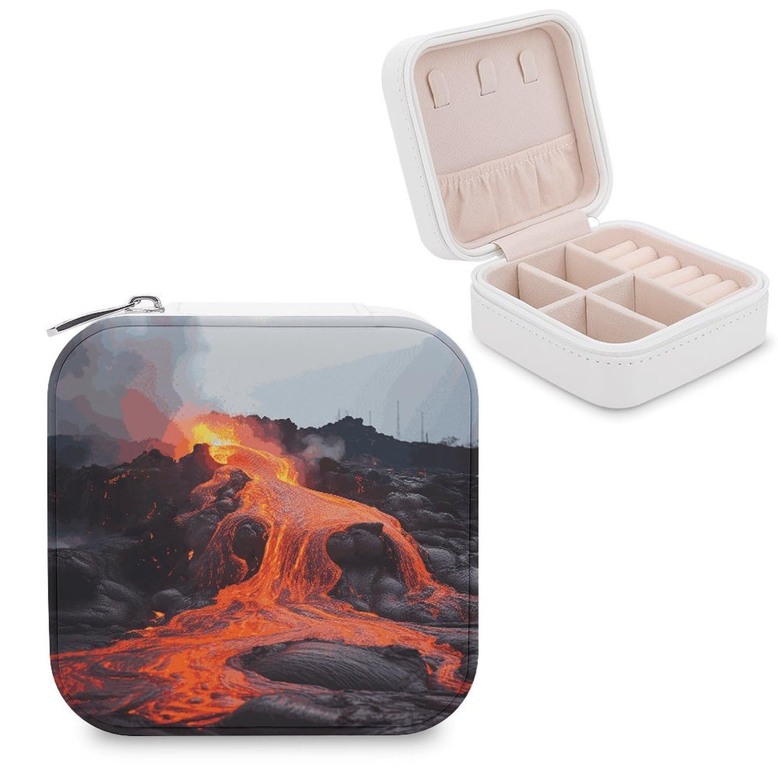 VstaDank Red Hot Lava from Kilauea Volcano Jewelry Box Portable Mini Travel Case Display Storage Holder Boxes PU Leather Small Jewelry Organizer for Women for Stud Earrings Rings Necklaces Bracelets