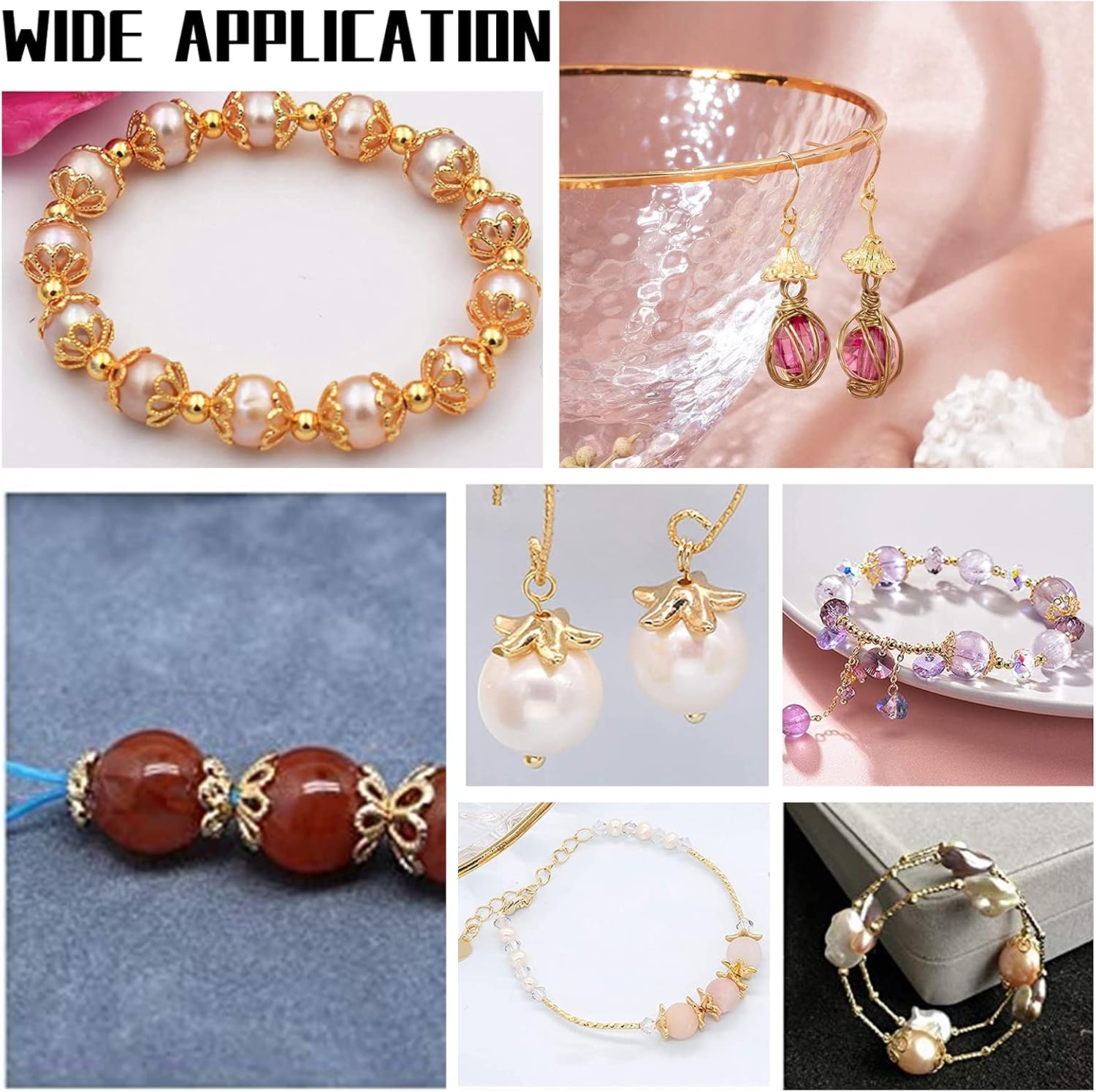 PH PandaHall 8 Styles 24K Gold Plated Bead Caps - Image 4
