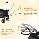 Wagon poussette pliable ELEMARA pour 2 enfants, wagon tout terrain premium pour enfants, chariot avec auvent amovible, poignée de poussée/tirage réglable, harnais, grand sac de rangement, Noir