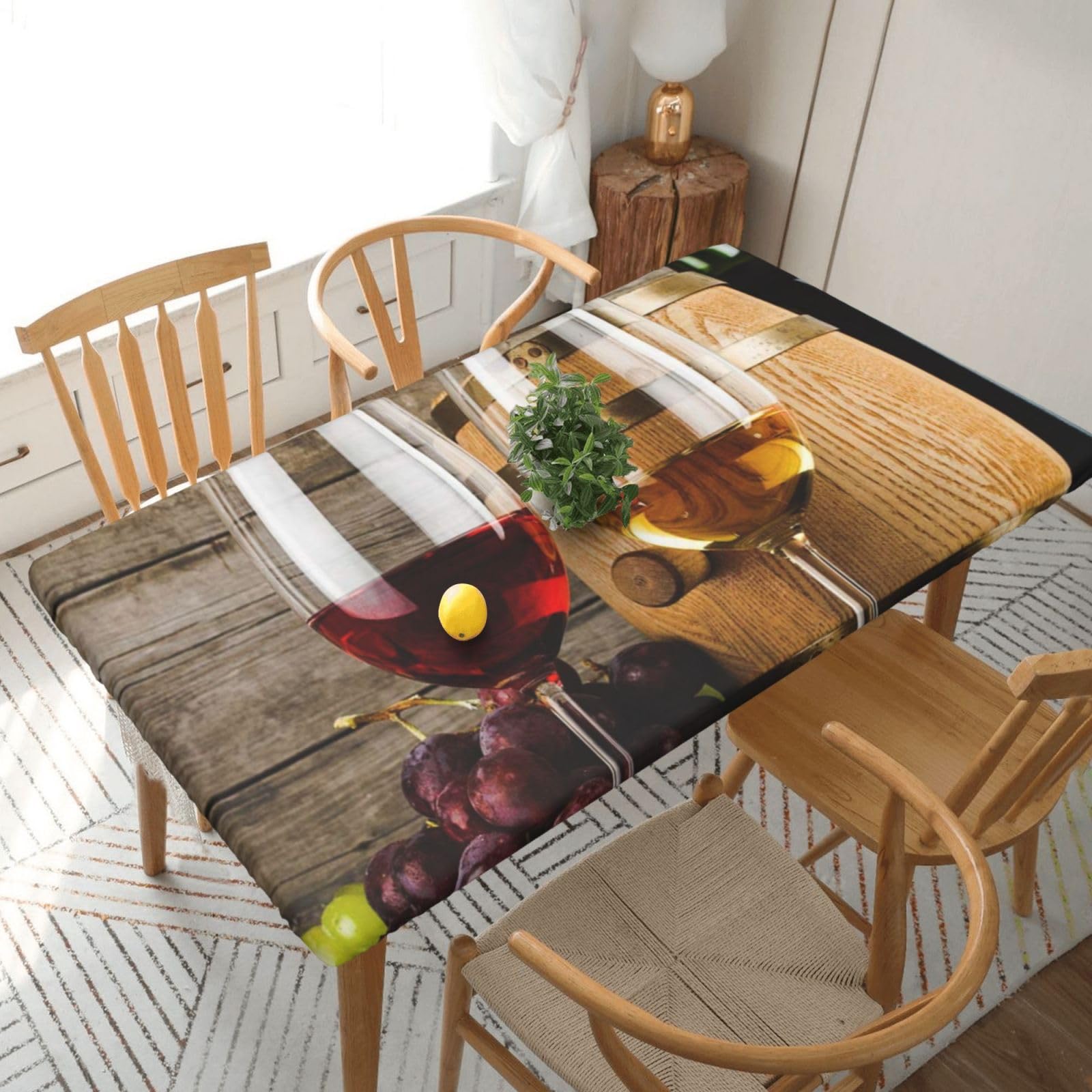 BNVSADC Art Red Wine Galsses & Grapes Printed 5FT Tablecloth Polyester Kitchen Water Resistant Table Cloth Dining Table Decoration Table Covers, 152x76 CM