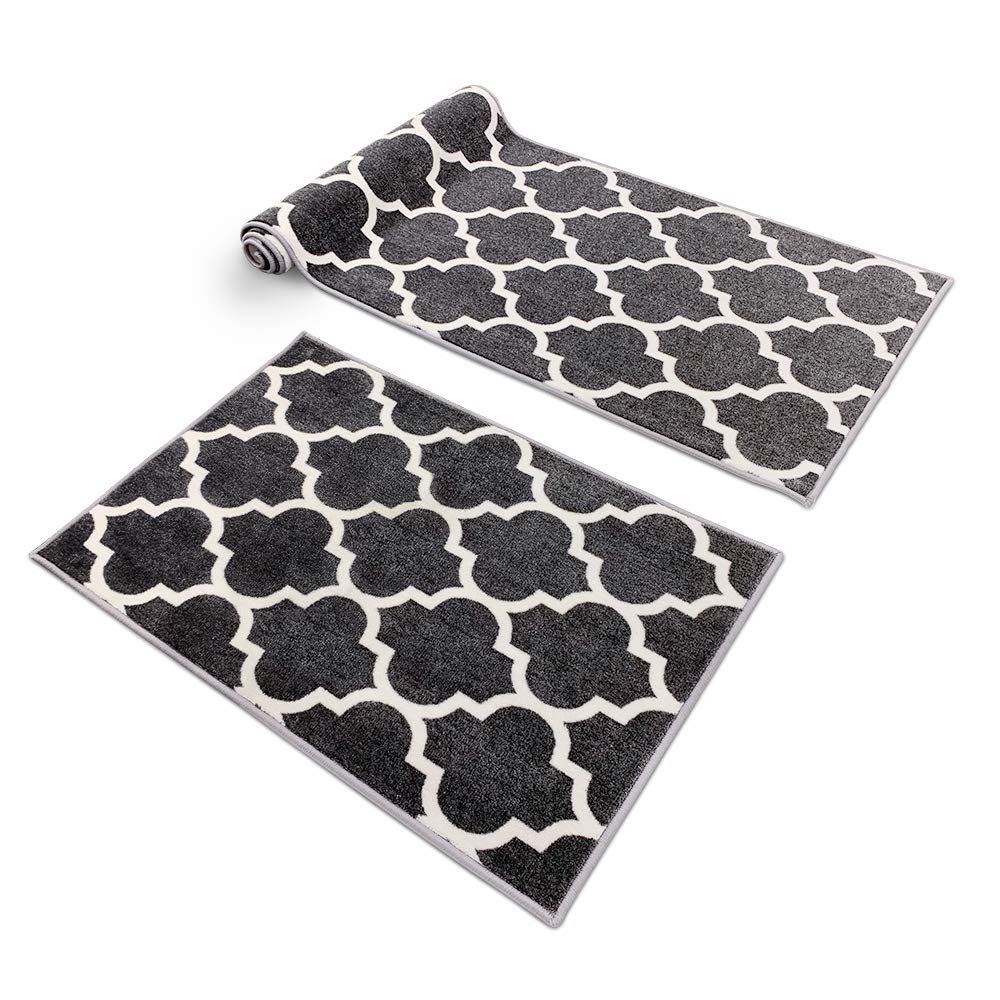 Prest-O-Fit Decorian 2-Piece RV Rug Set - Trellis Design Fossil Gray