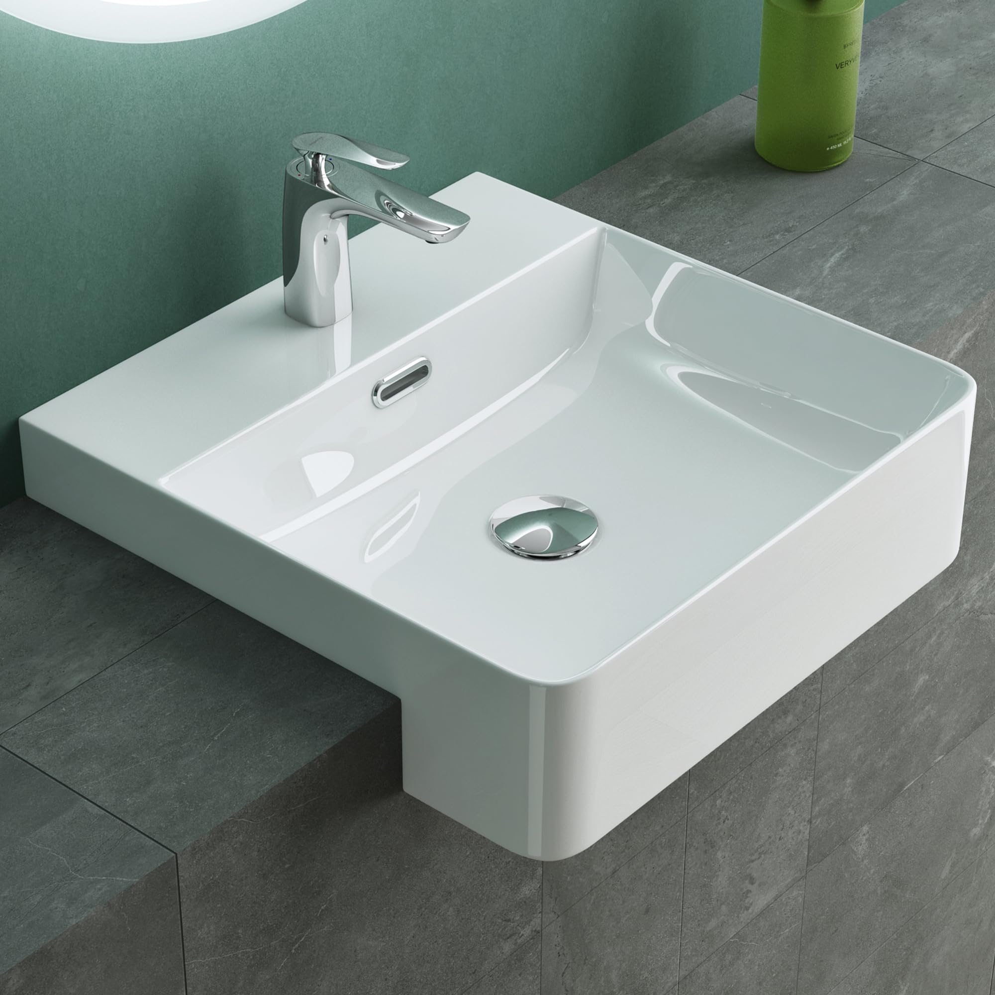 Mai & Mai White Bathroom Sink, Square Countertop Wash Basin, Above-Counter Bowl