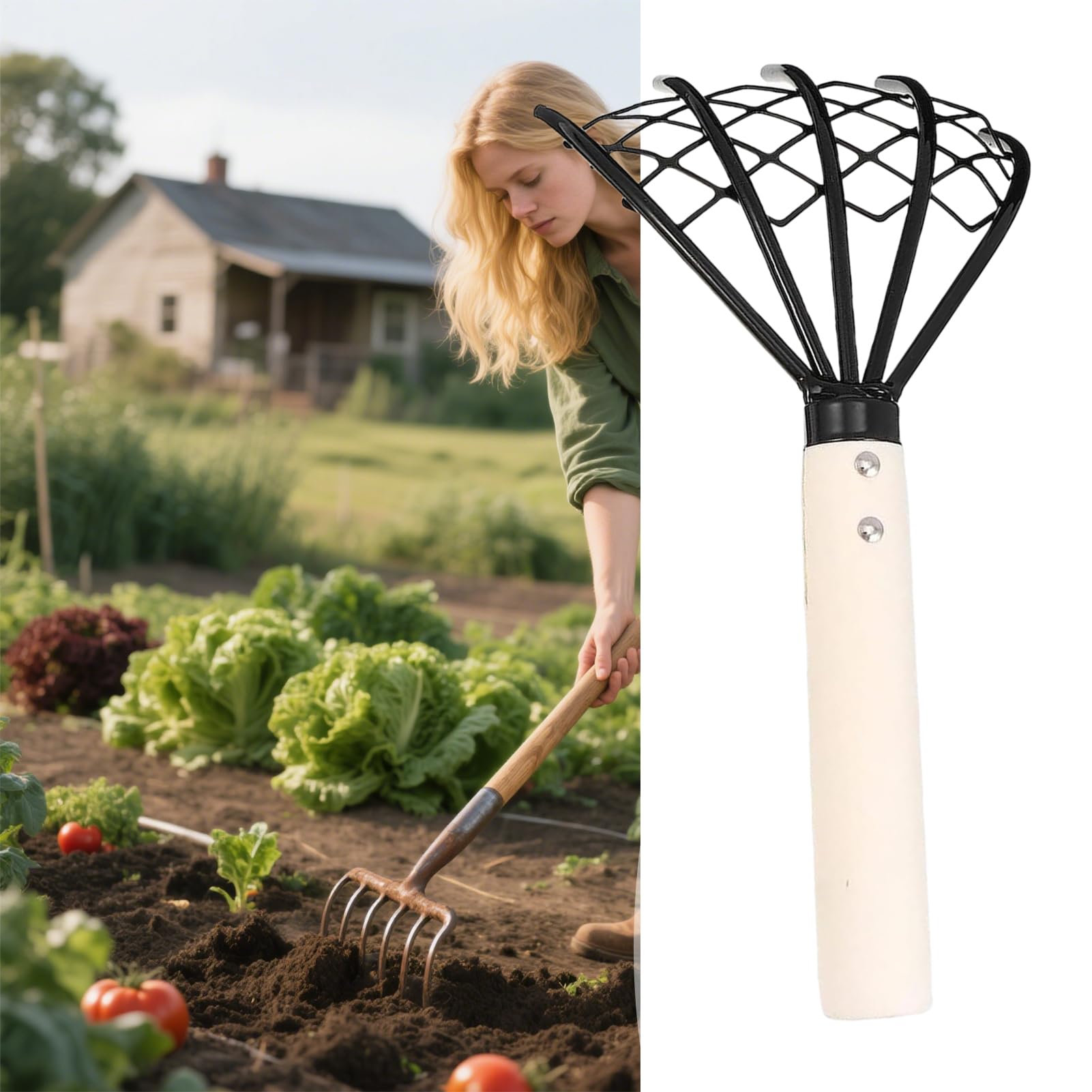 Rastrello da , 5 Denti Artigli per Vongole in Acciaio, Attrezzo Manuale Con Impugnatura Ergonomica Antiscivolo Per Diserbo E Giardinaggio Esterno