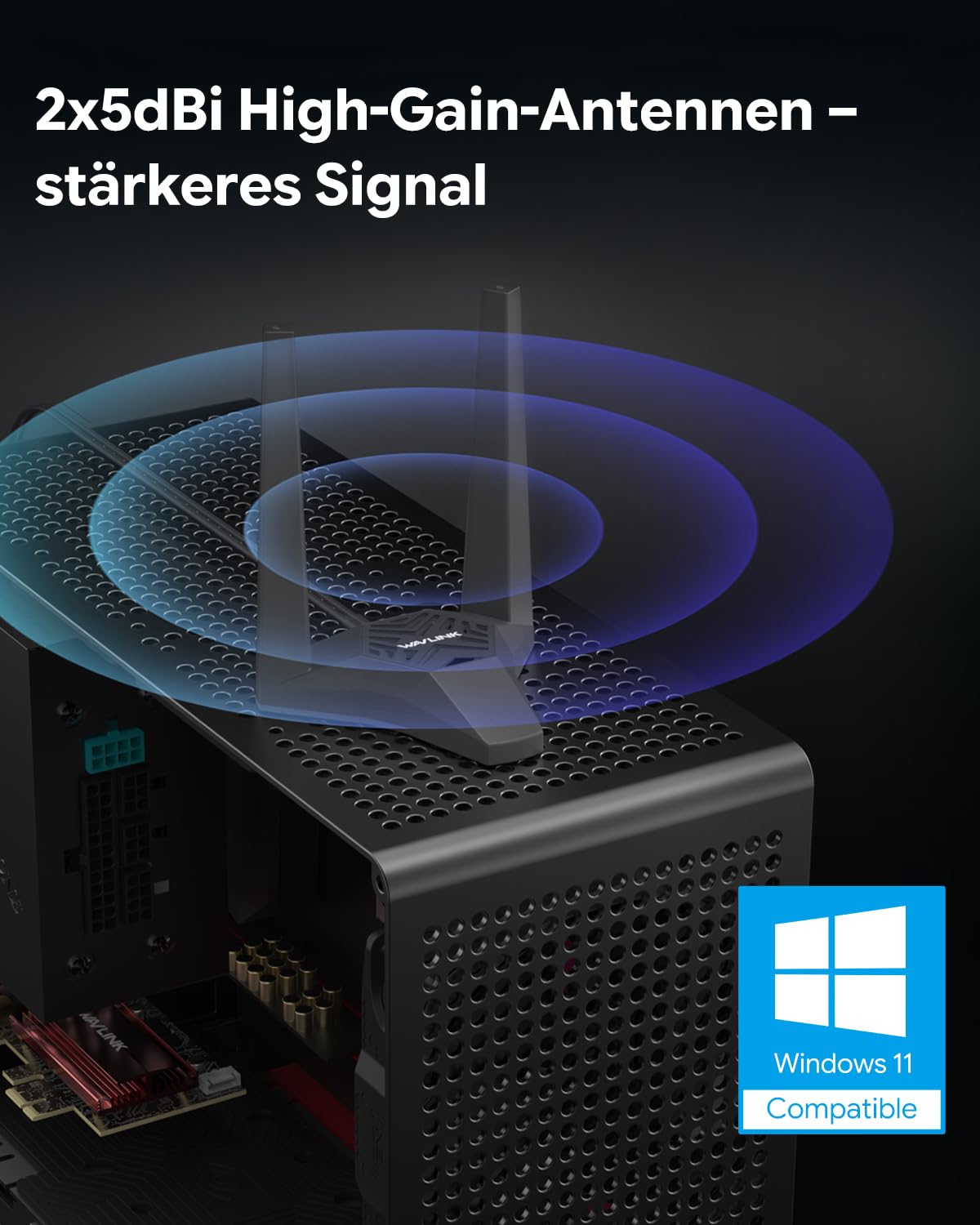 WAVLINK BE6500 Wi-Fi 7 WLAN Karte mit Antennenverlängerung,Bluetooth 5.4