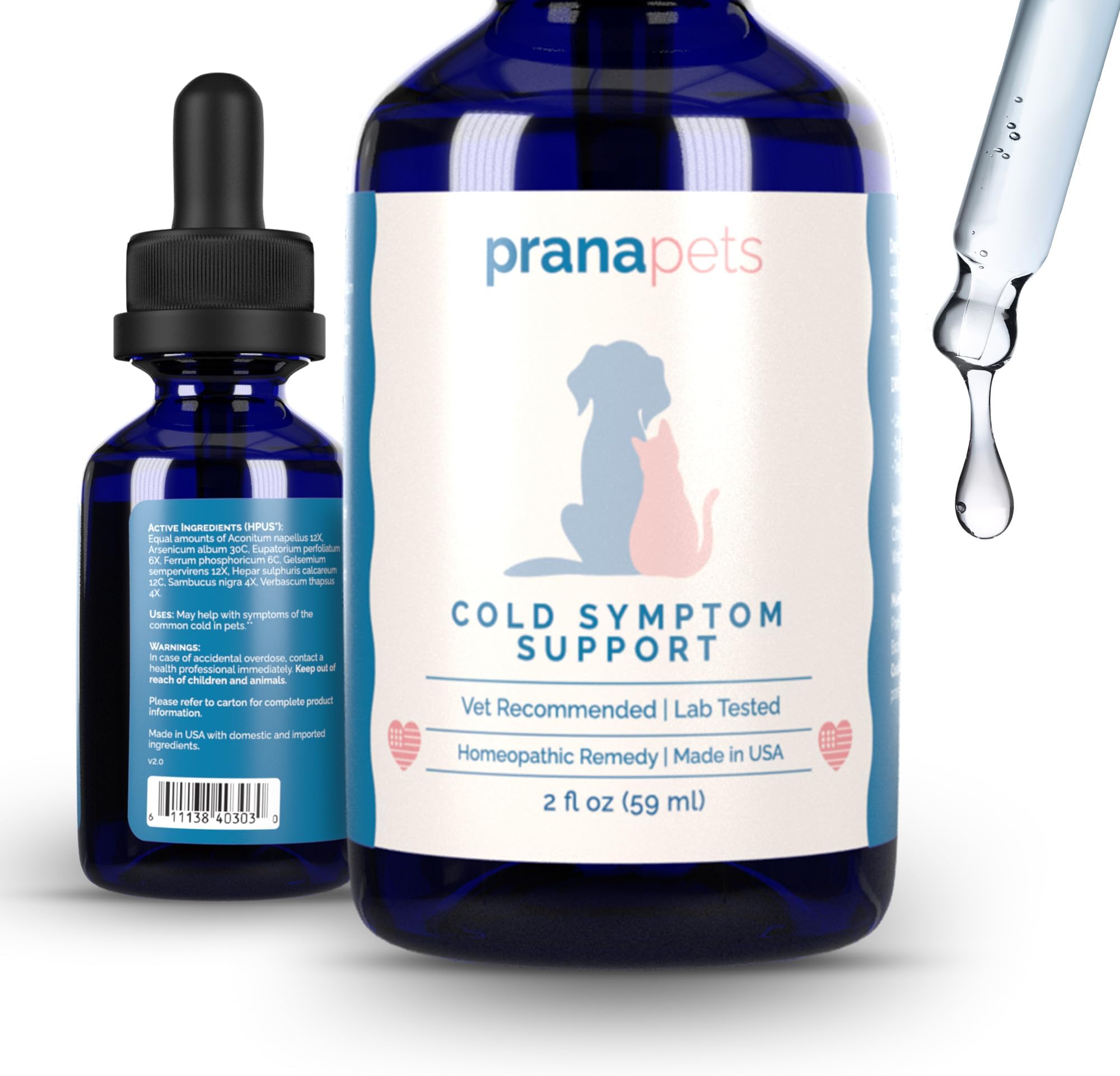 PranaPets Cold Symptom Support for Cats & Dogs | Natural Formula Safely Aids with Colds, Asthma, Seasonal Allergies & Kennel Cough | Helps Open Airways for Easy Breathing | by Prana Pets
