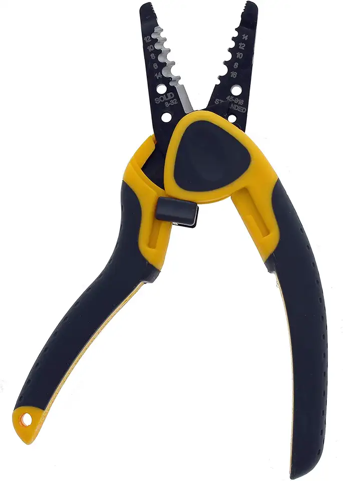 IDEAL Electrical 45-918 Kinetic Reflex T-Stripper - 6-16 AWG, Wire Stripper with Thumb Rest, Plier Nose, Slide Lock, Textured Grips,Black/Yellow