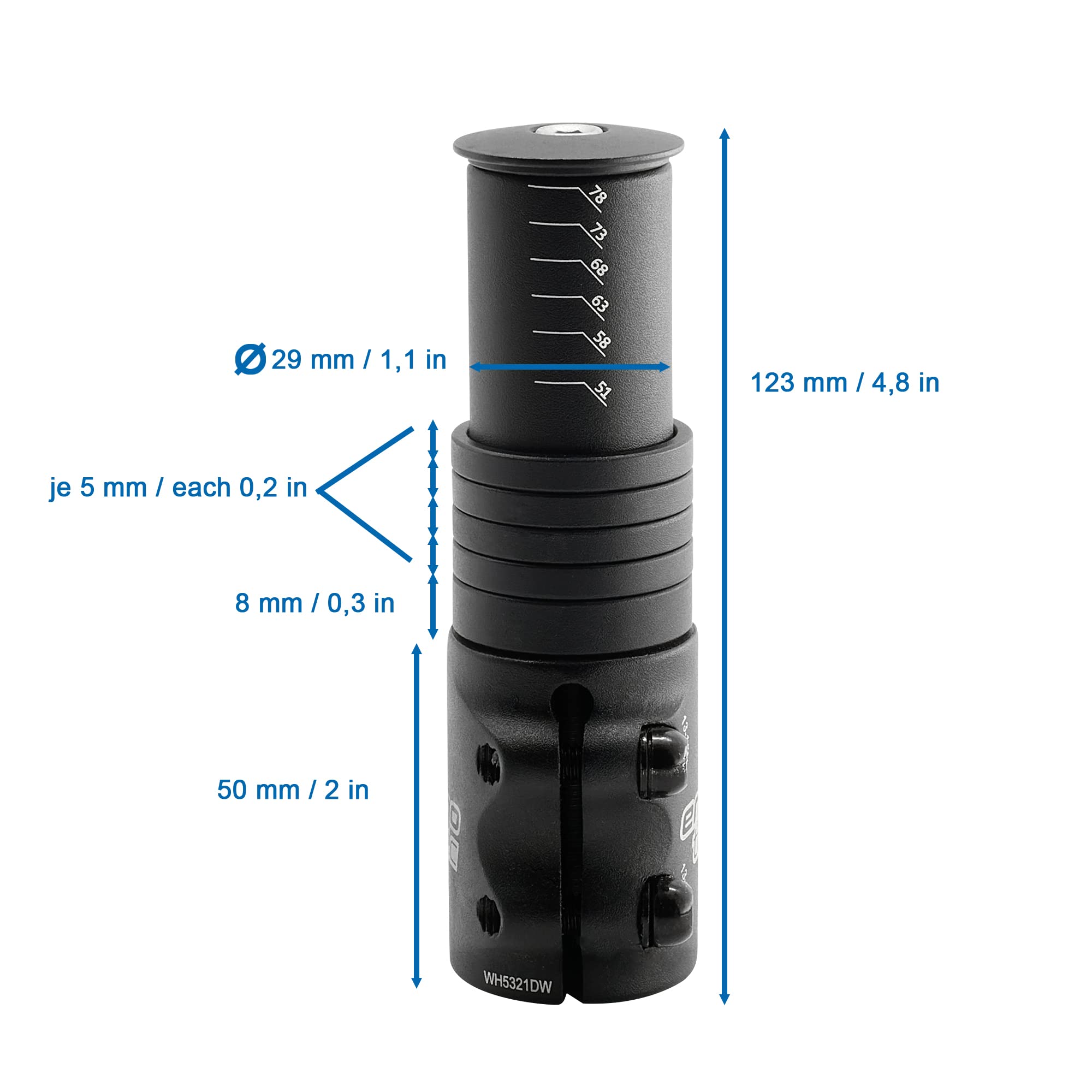 P4B | Ahead - Adapter für 1 1/8 Ahead-Vorbauten in Schwarz/Matt | Safety-Level 4 | Inkl. 5 Spacer | Ergotec Ahead 3 Vorbau-Adapter für Fahrrad und E-Bike