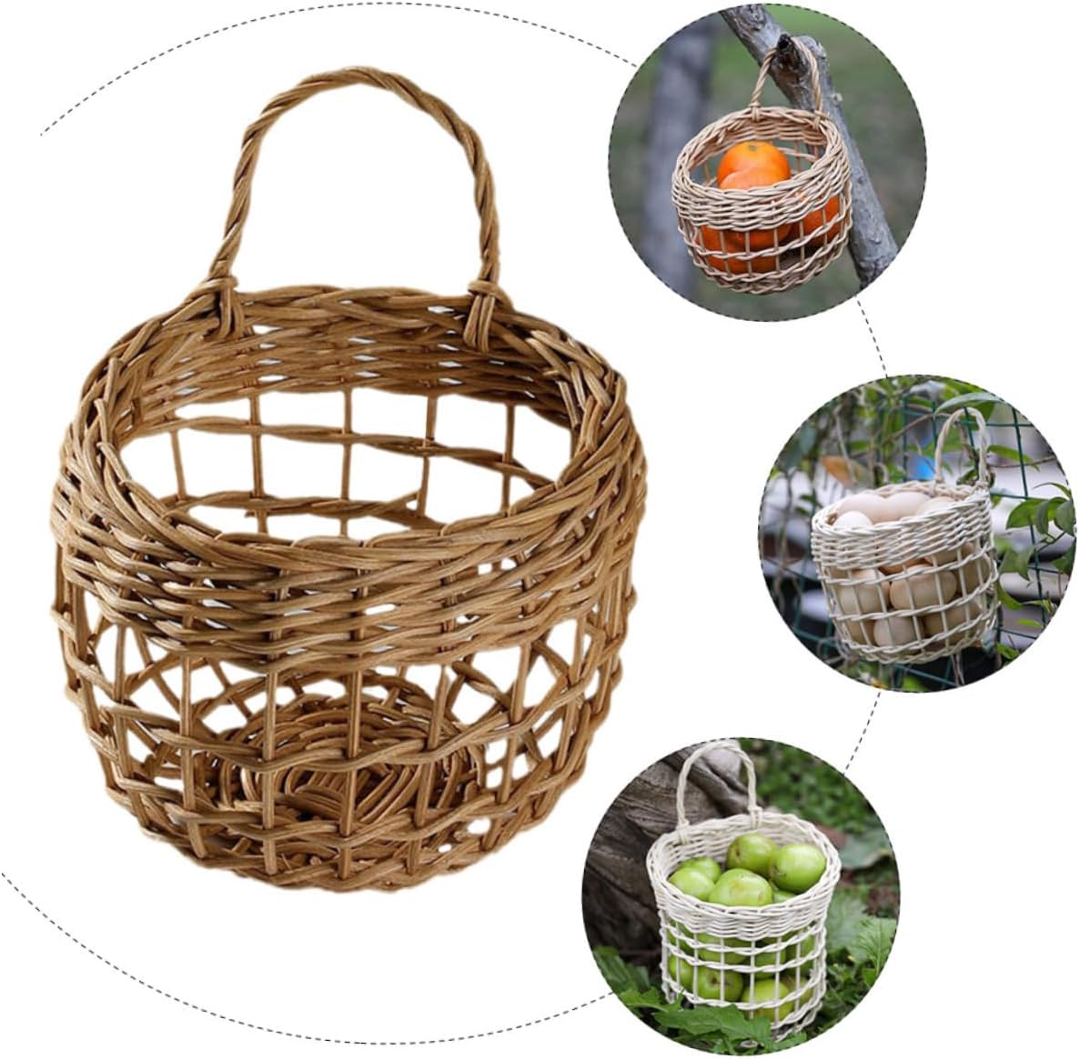 Zerodeko 3pcs Hollow Rattan Hanging Basket for Kitchen Storage Versatile Garlic Ginger and Egg Organizer Boho Wall Decor for Home and Garden