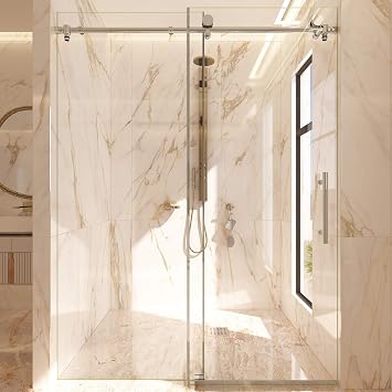 Murano Economy 44-48 inch W x 76 inch H Frameless Sliding Shower Door, Bathroom Glass Door 5/16" 7.9mm Clear SGCC Tempered Glass, Stainless Steel Hardware, Chrome