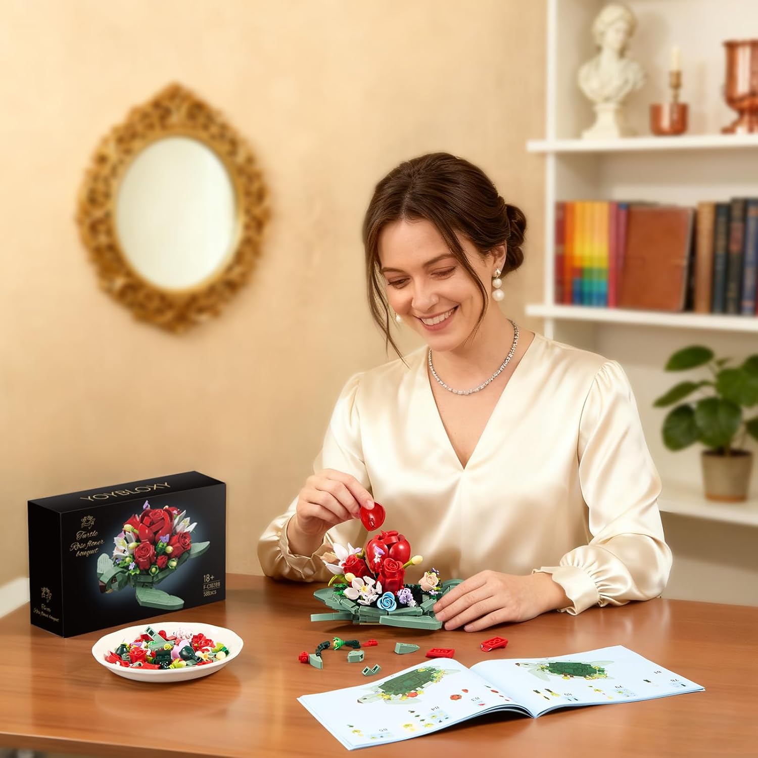 Sea Turtle Rose Bouquet Succulent Planter Building Set, Compatible with Lego Flowers Plants Pot, Creative Plants and Animals Home Decoration Blocks Toy, Gifts for 6+ Girls, Women (588PCS)