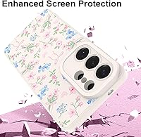Vista 4 de Funda para Samsung Galaxy S26 Ultra, bonita funda protectora de poliuretano termoplástico suave a prueba de golpes y diseño floral, con lazo rosa