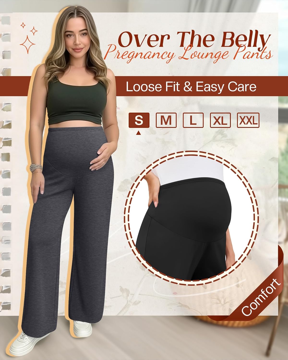 3 Pack Women's Maternity Wide Leg Pants Over The Belly Pregnancy Lounge Pants Stretchy Loose Pajama Trousers - Image 2