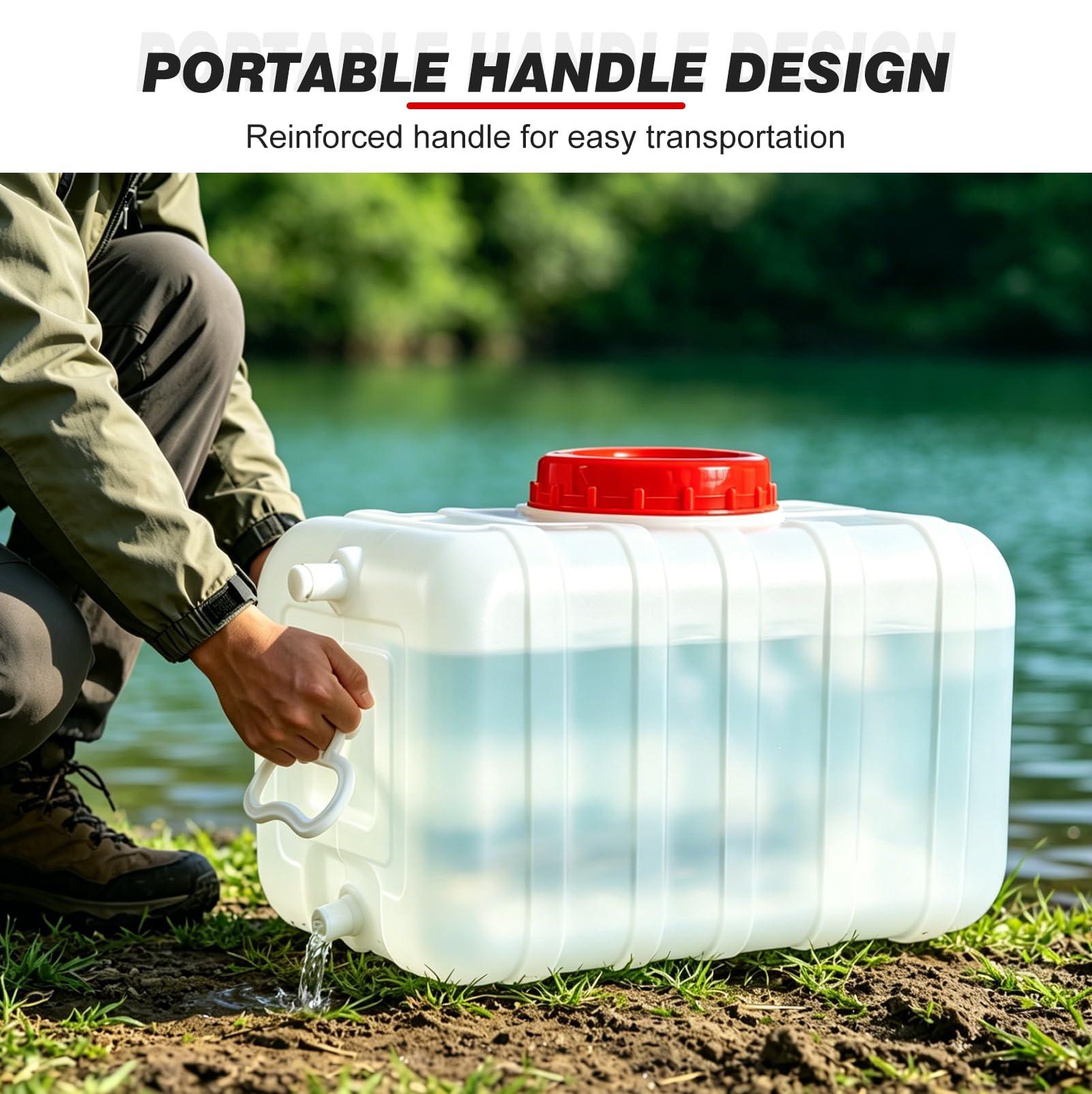 LIROPAU - Depósito de agua de plástico de 50L, contenedor de agua de plástico de grado alimenticio con llave, depósito de agua portátil para uso doméstico, viaje, RV y emergencia