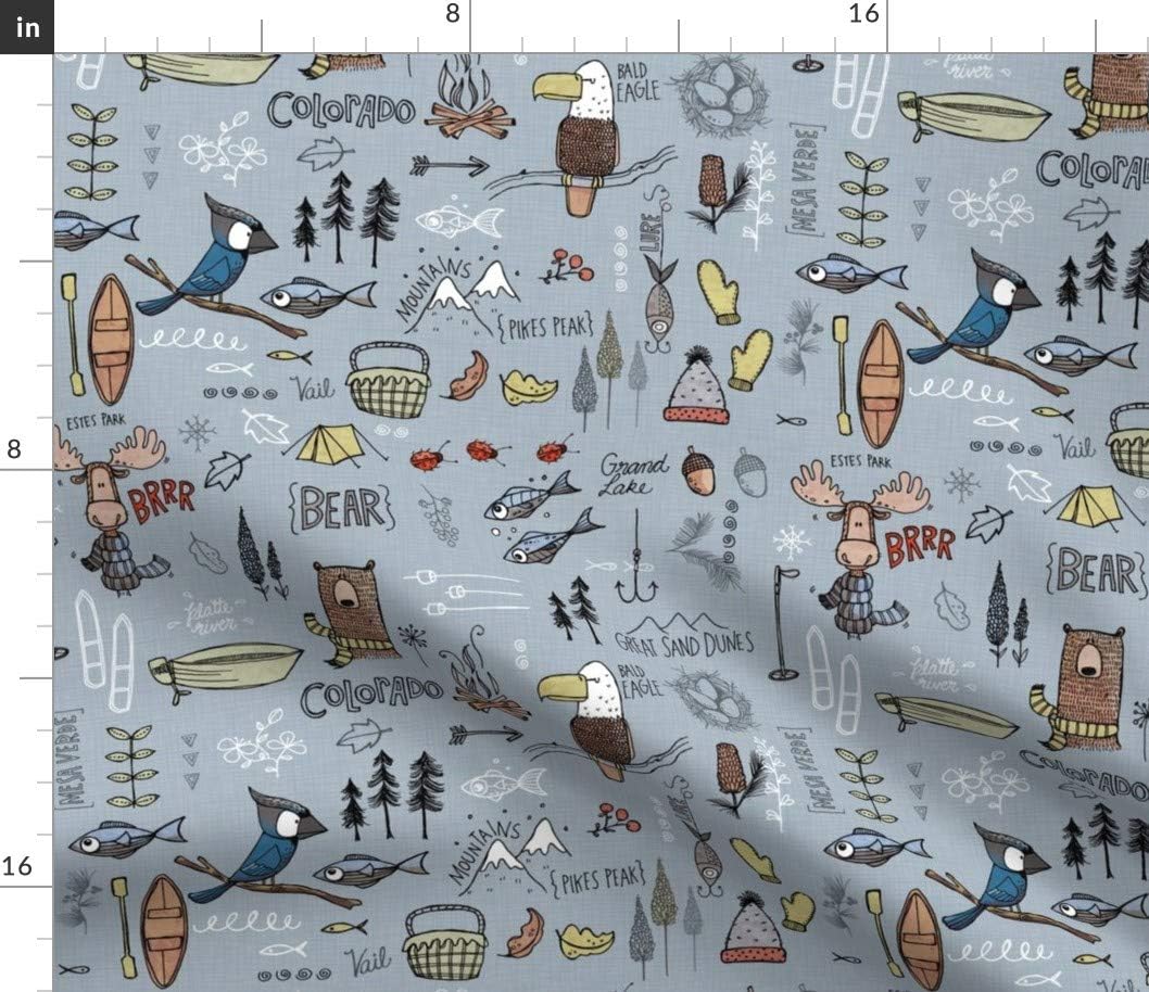 Spoonflower Fabric - Colorado Blue Bear Mountain Adventure Wild Nature Bird Printed on Petal Signature Cotton Fabric by The Yard - Sewing Quilting Apparel Crafts Decor