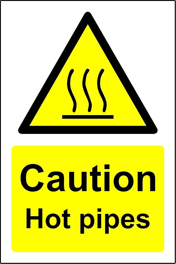 Caution hot pipes Safety sign Self adhesive sticker 200mm x 150mm Amazon.co.uk DIY & Tools