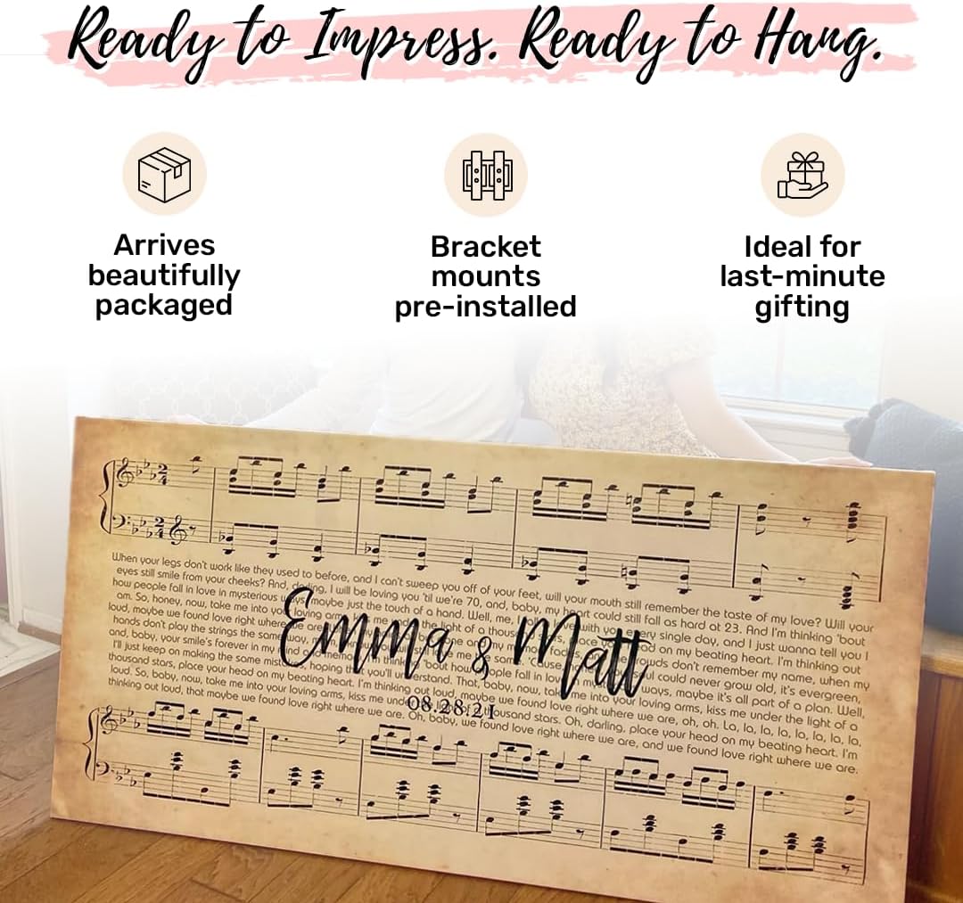 Amourprints Customizable Song Lyrics Wall Art Canvas - Premium 10*20 Gallery Wrapped Canvas with Wooden Frame - Ideal Personalized Song Lyrics Gift for Anniversary, Valentines, Wedding & Housewarmings