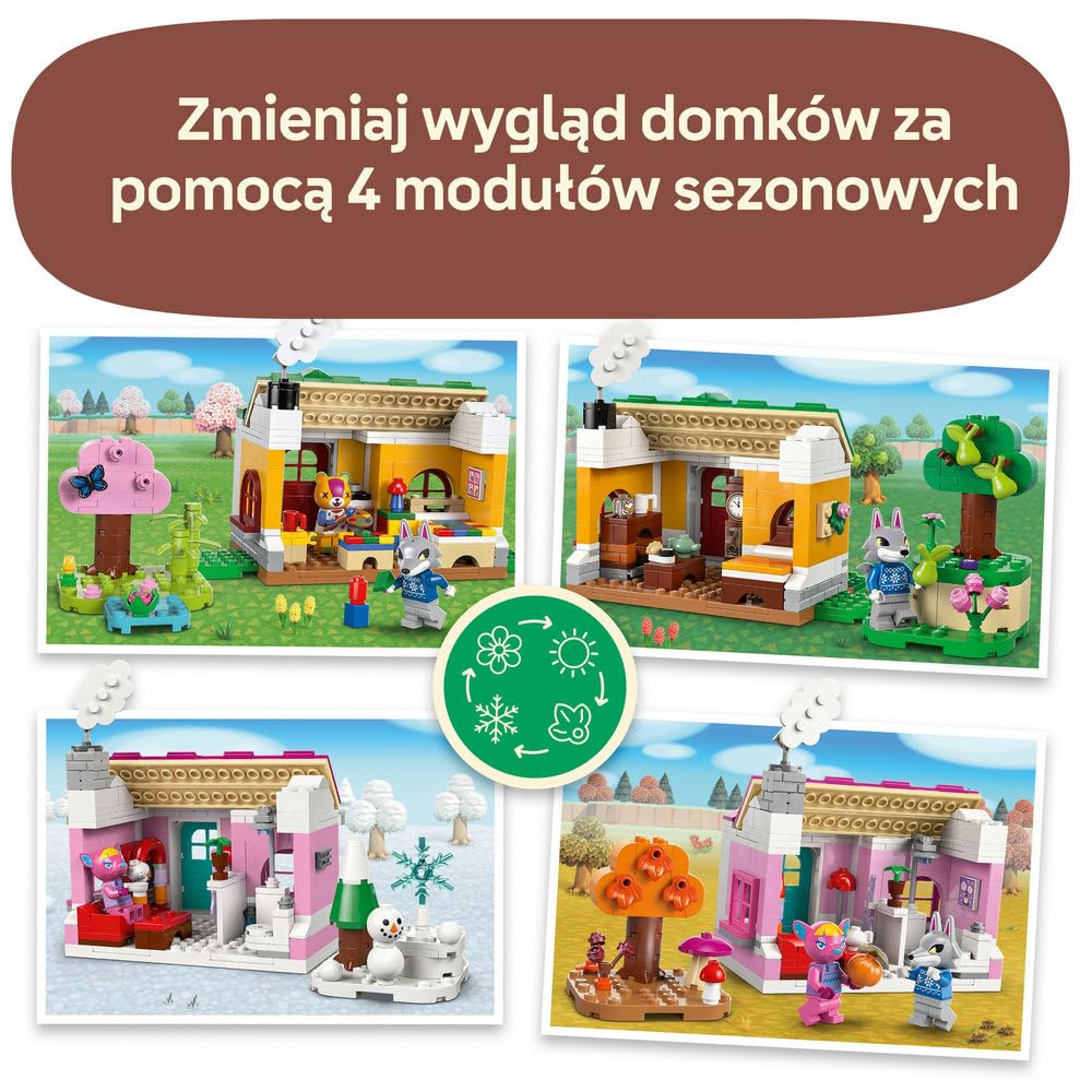 LEGO Animal Crossing Kreatywne domy: Pory zabawy 77057 | Zabawka gamingowa z domkiem, zestaw z postaciami, prezent dla fana gry 7+, klocki dla dziewczynek i chłopców, 814 elementów