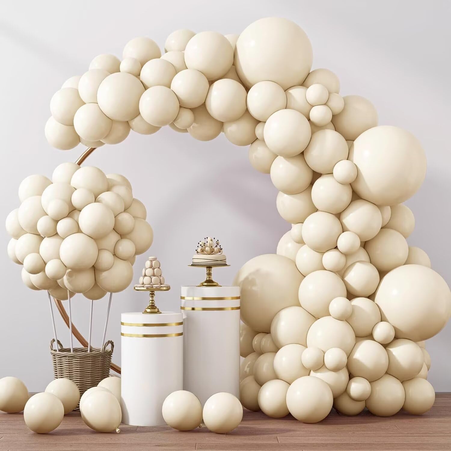 129pcs Cream White Balloons 18 12 10 5 inch Different Sizes Beige Cream Latex Balloon Garland Arch Kit for Anniversary Engagement Valentine's Day Birthday Wedding Party Graduation Decorations
