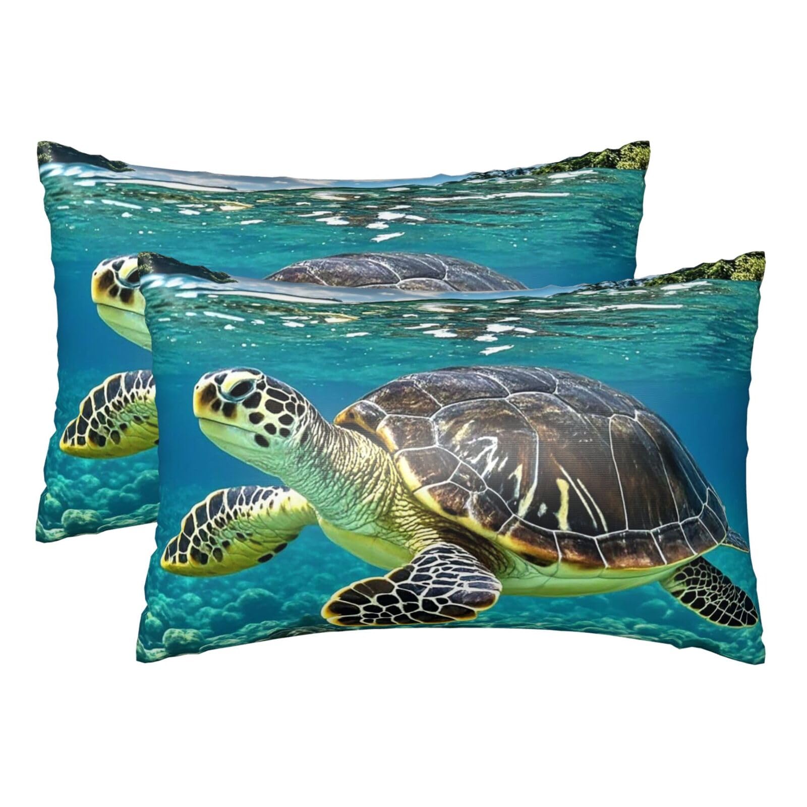 Silk Pillowcases Set of 2 Pillow Shams Breathable Soft Pillow Covers with Envelope Closure Hawaiian Tapa Honu Turtle Pillowcases Standard Size 20x30 Inches Washed Pillow Cases for Hair and Skin