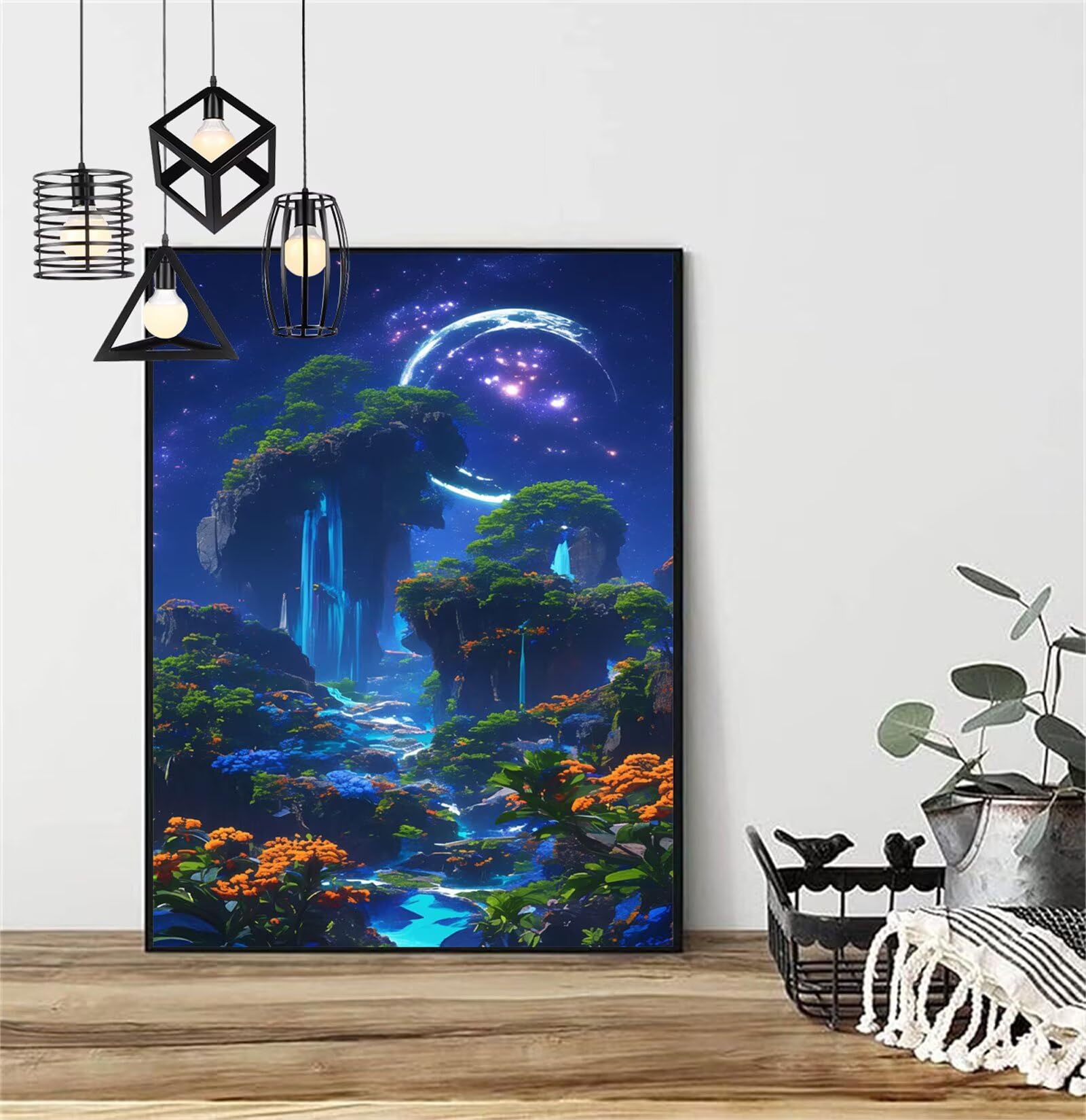 Diamentowe malowanie księżyc diament malowanie dzieci 60x90 cm 2025 krajobraz malarstwo diamentowe, DIY diamentowe rysunki ścieg krzyżykowy rzemiosło dla dorosłych, obraz diamentowy dekoracja domu