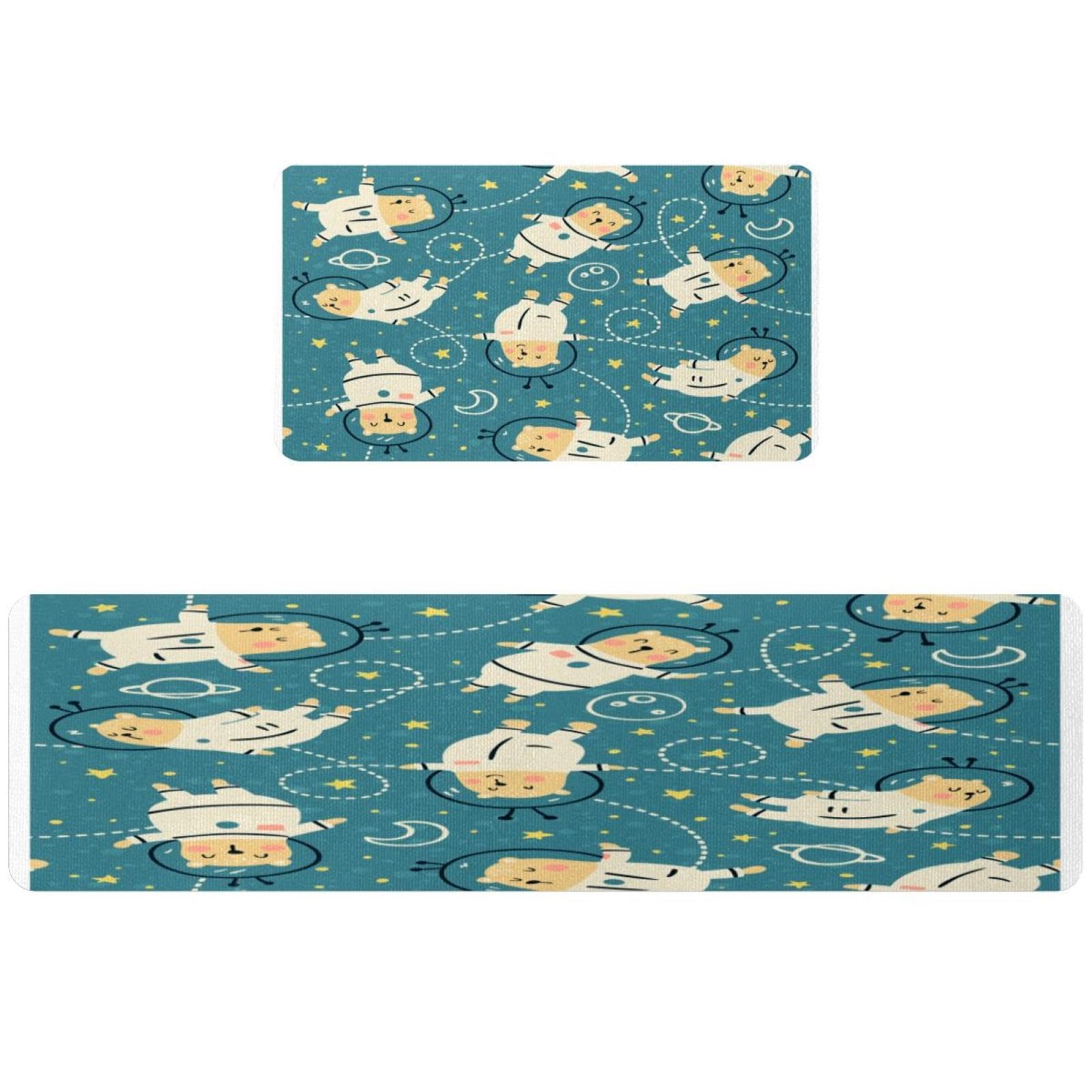 Alfombra de cocina VAPOKF de 2 piezas, antideslizante y lavable con osos espaciales