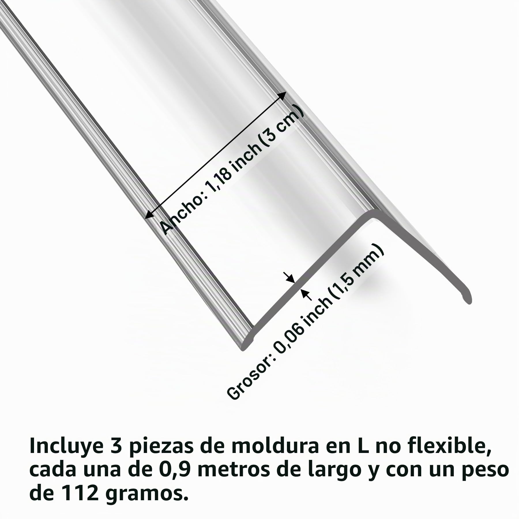 Trimold Transparente, Peel and Stick, Moldura en L, Protectores de Esquinas con Ángulo de 90° para Protección y Decoración de Marcos de Puertas, Armarios y Rodapiés, 0,9 m x 3 cm (3 Piezas)