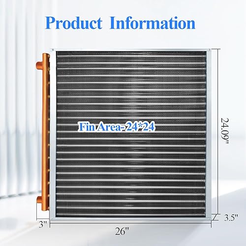 Miniatura 4 de Intercambiador de calor de agua a aire 24x24 con puertos de cobre de 1" para hornos de madera al aire libre, calefacción y refrigeración residencial
